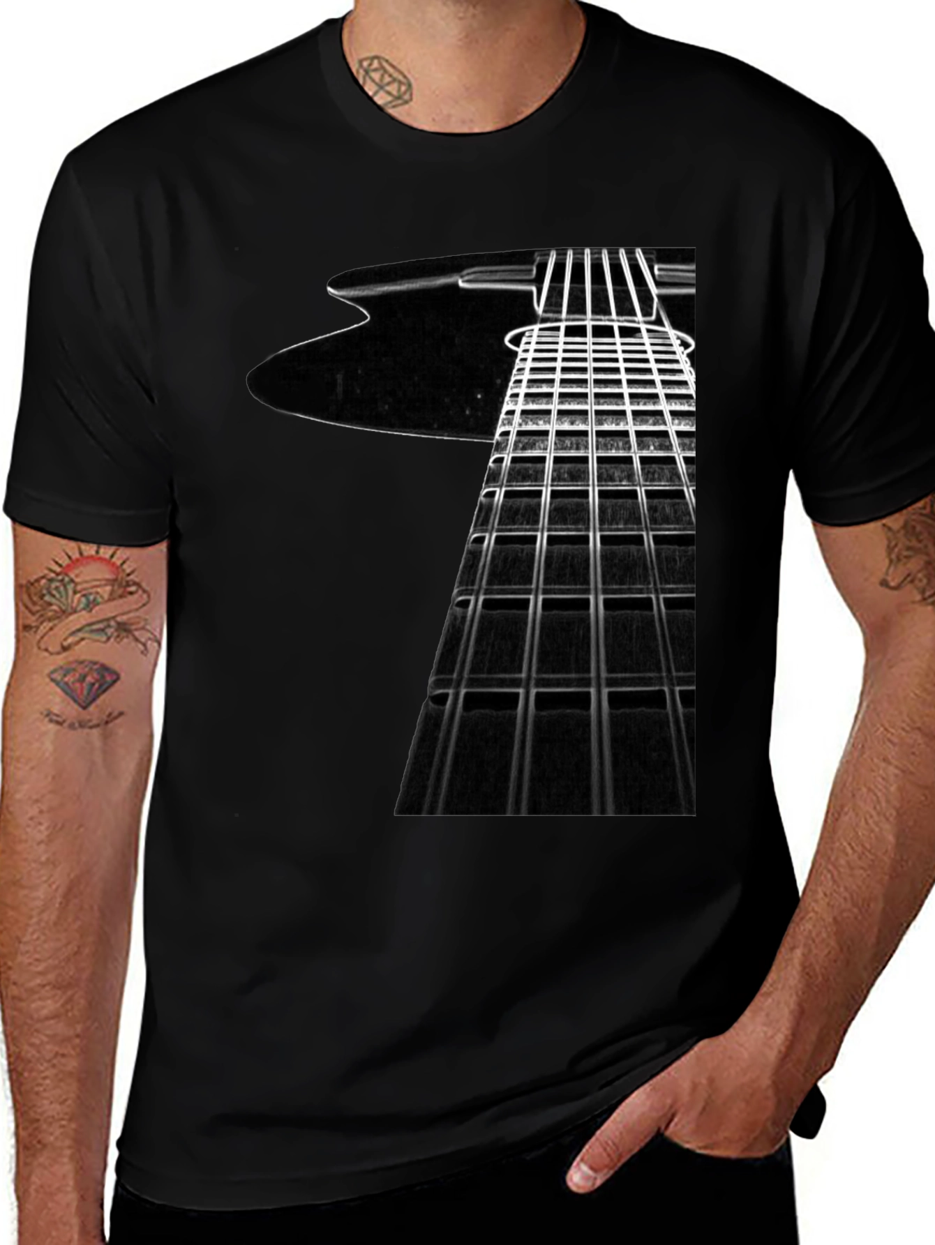Guitar Fretboard Graphic Tee - Musicians Black T-Shirt