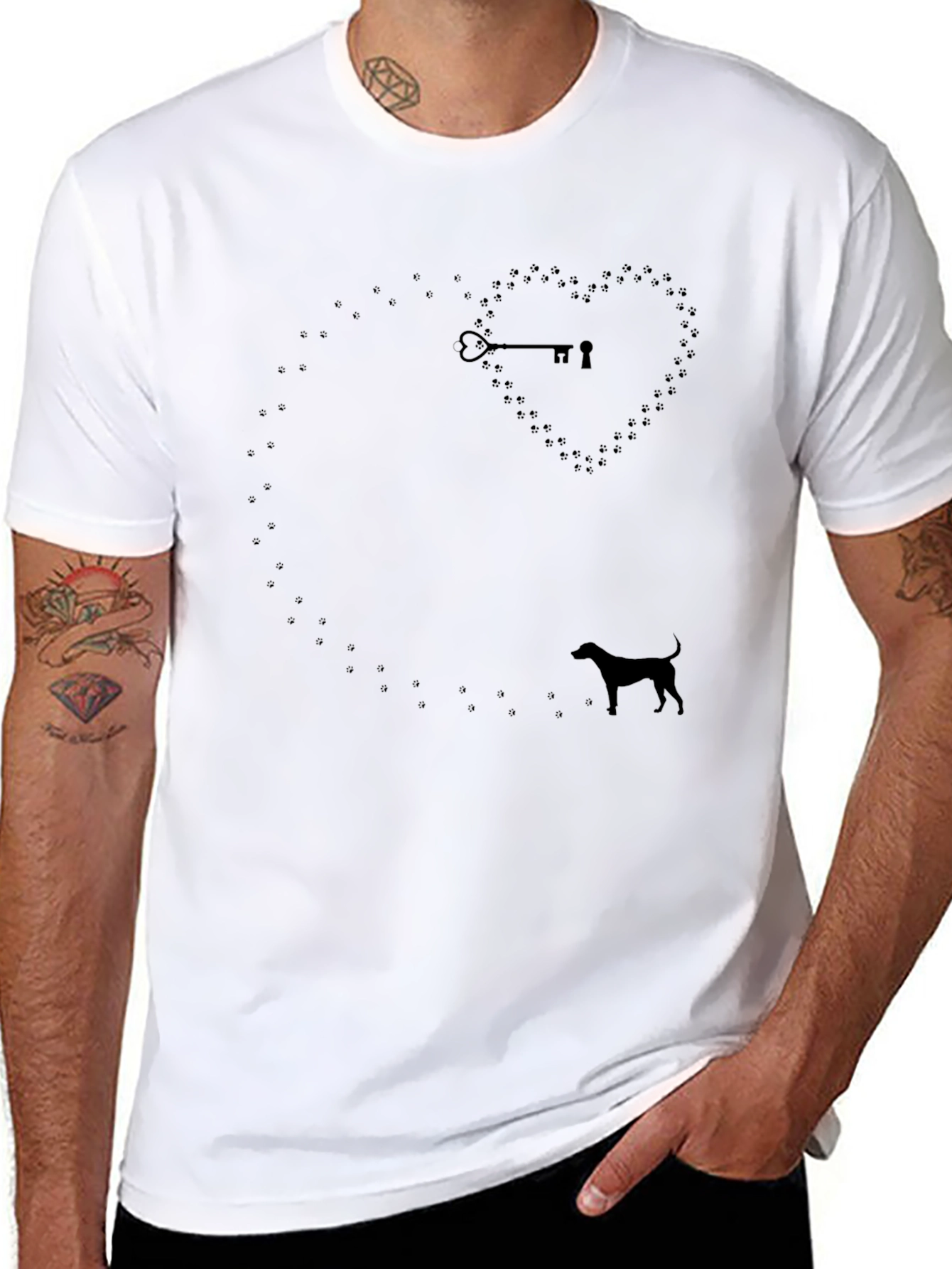 Dog Lover T-Shirt: Heart Paw Print Key