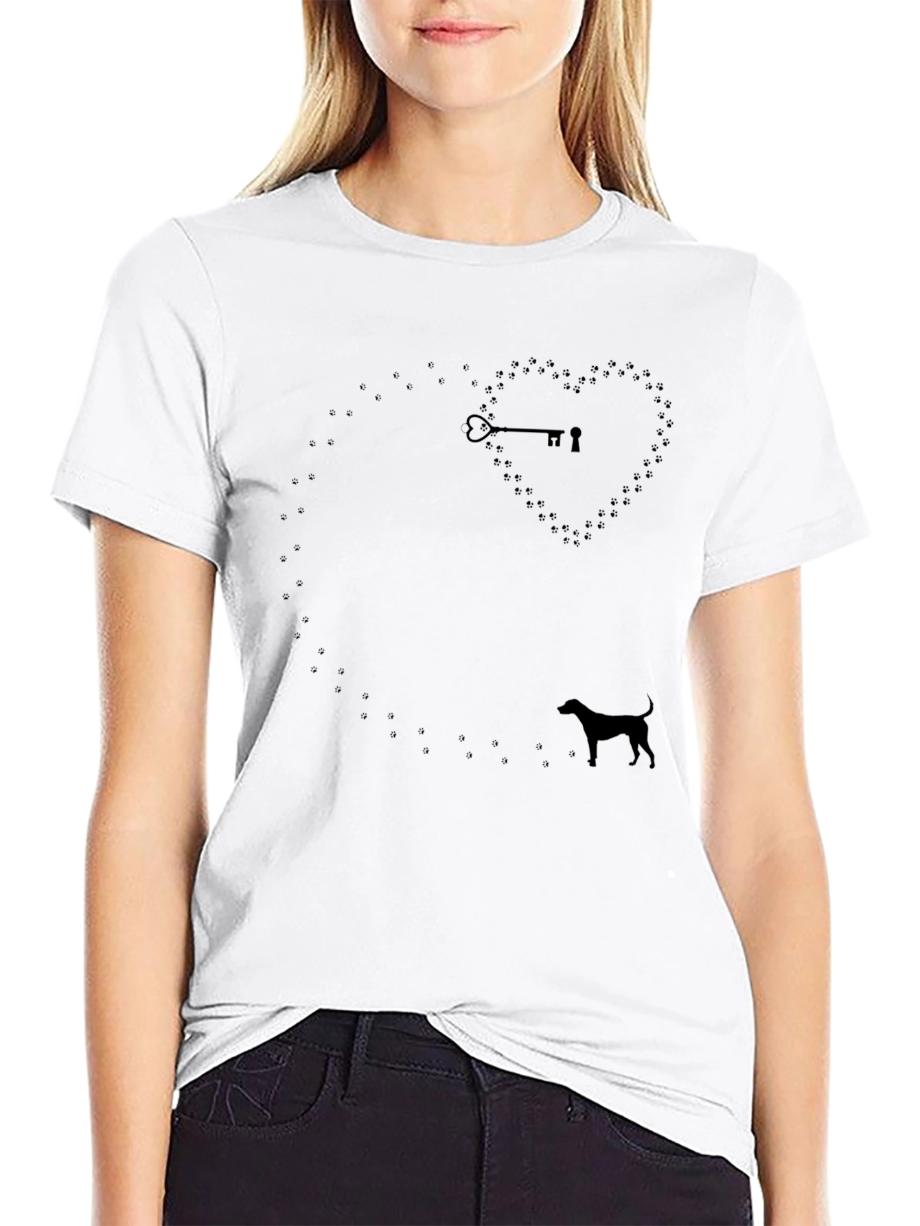 Dog Lover T-Shirt: Heart Paw Print Key