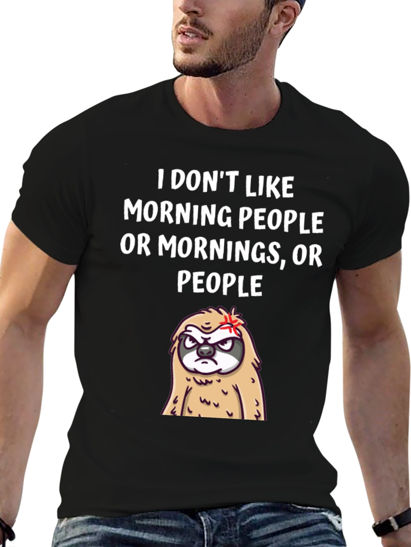 Funny Sloth Graphic T-Shirt - Morning Person Hater