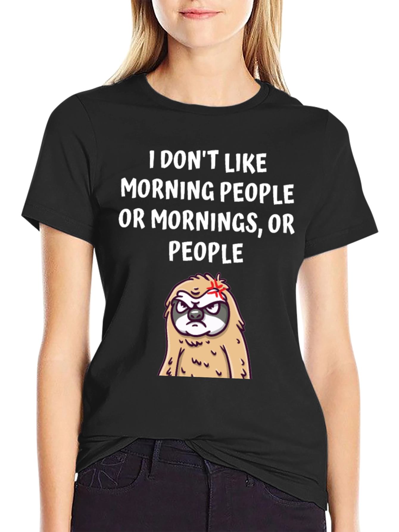 Funny Sloth Graphic T-Shirt - Morning Person Hater
