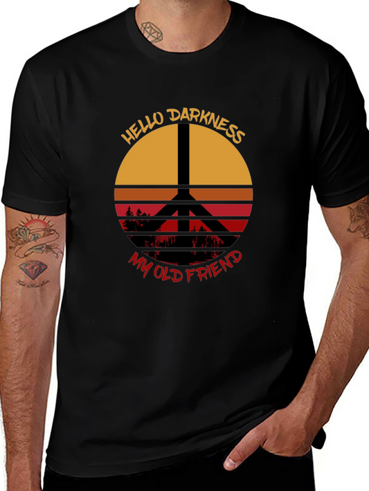Hello Darkness My Old Friend T-Shirt - Retro Sunset Peace Sign