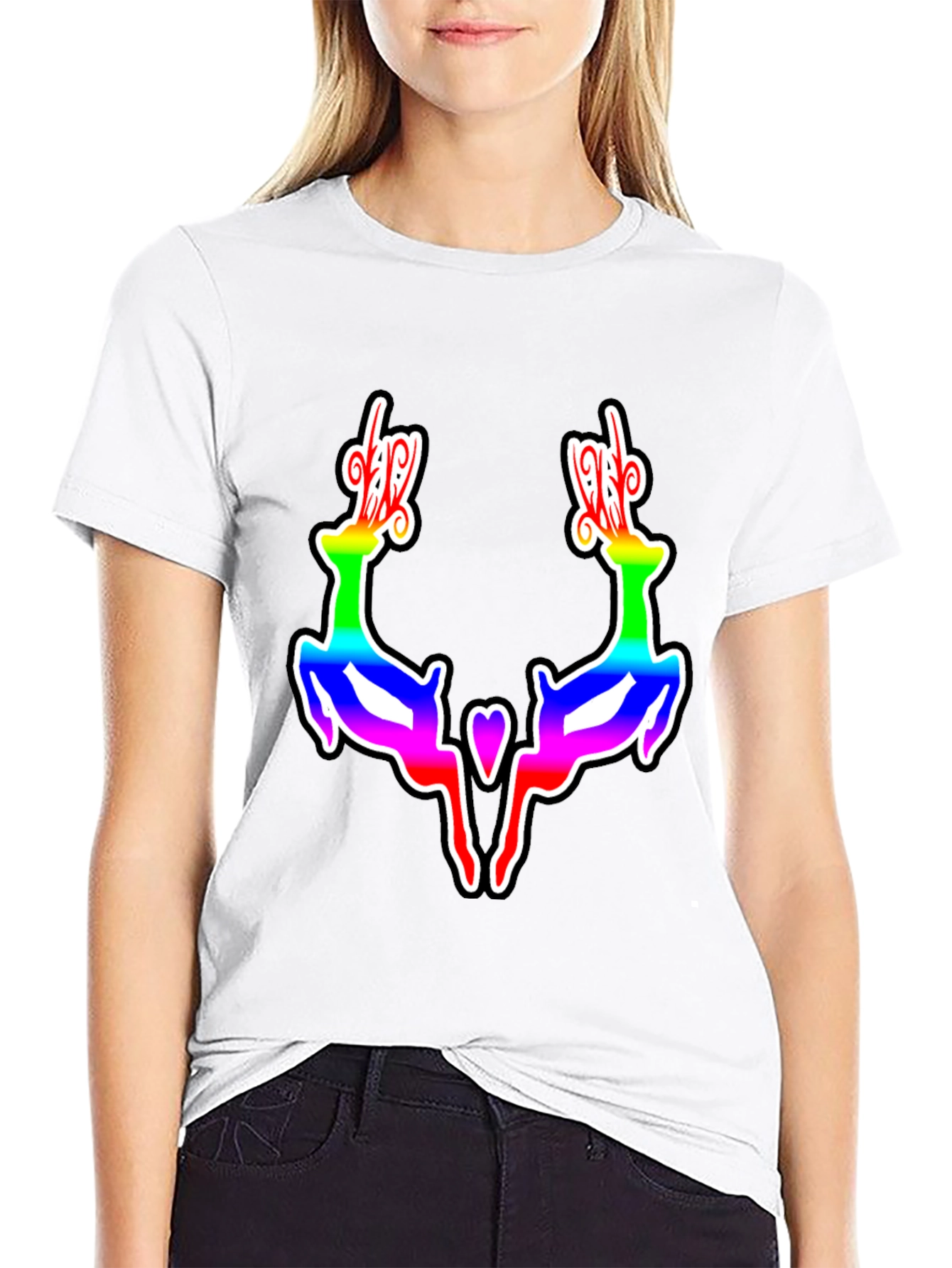 Rainbow Reindeer Graphic Black T-Shirt