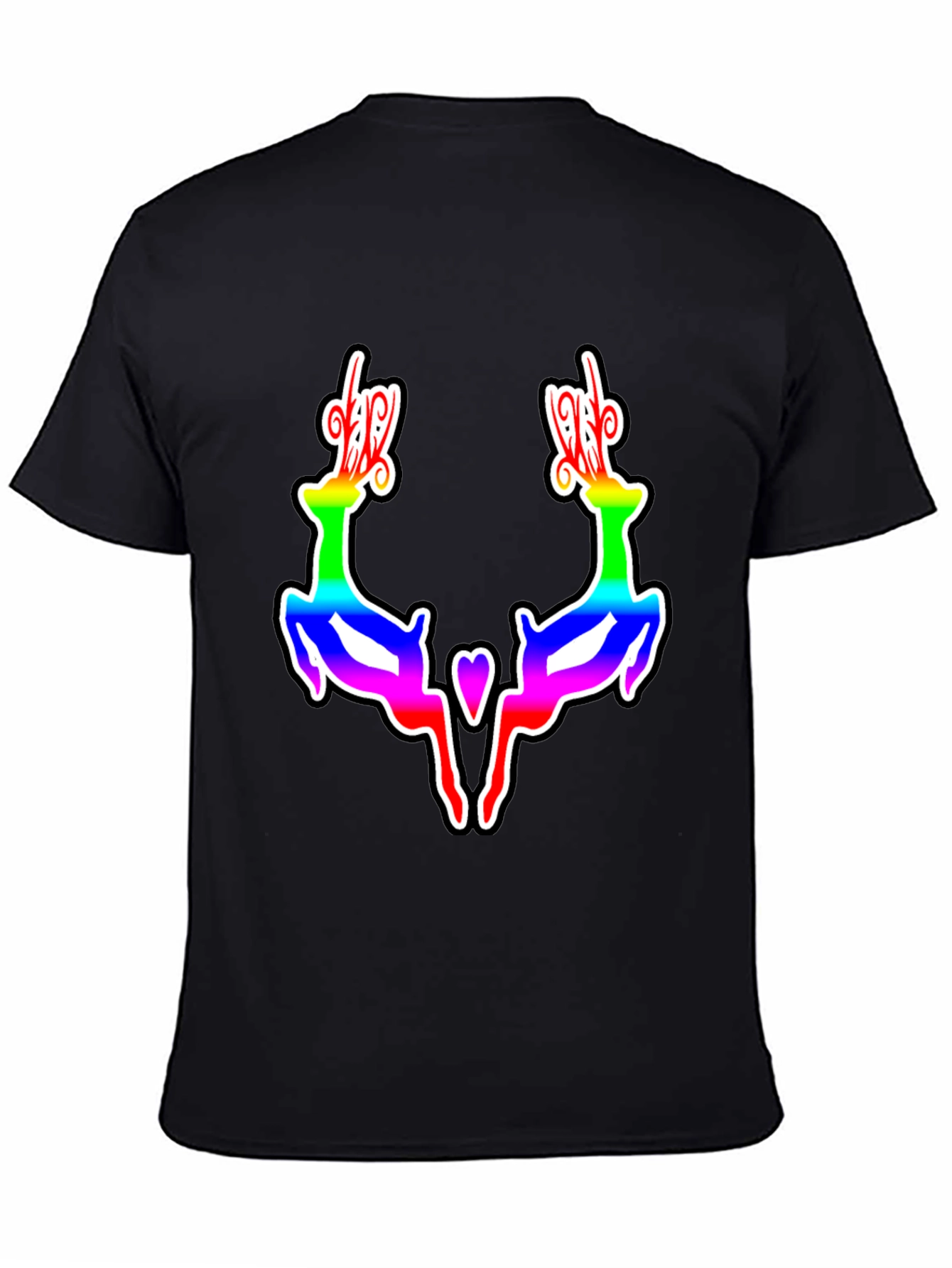 Rainbow Reindeer Graphic Black T-Shirt