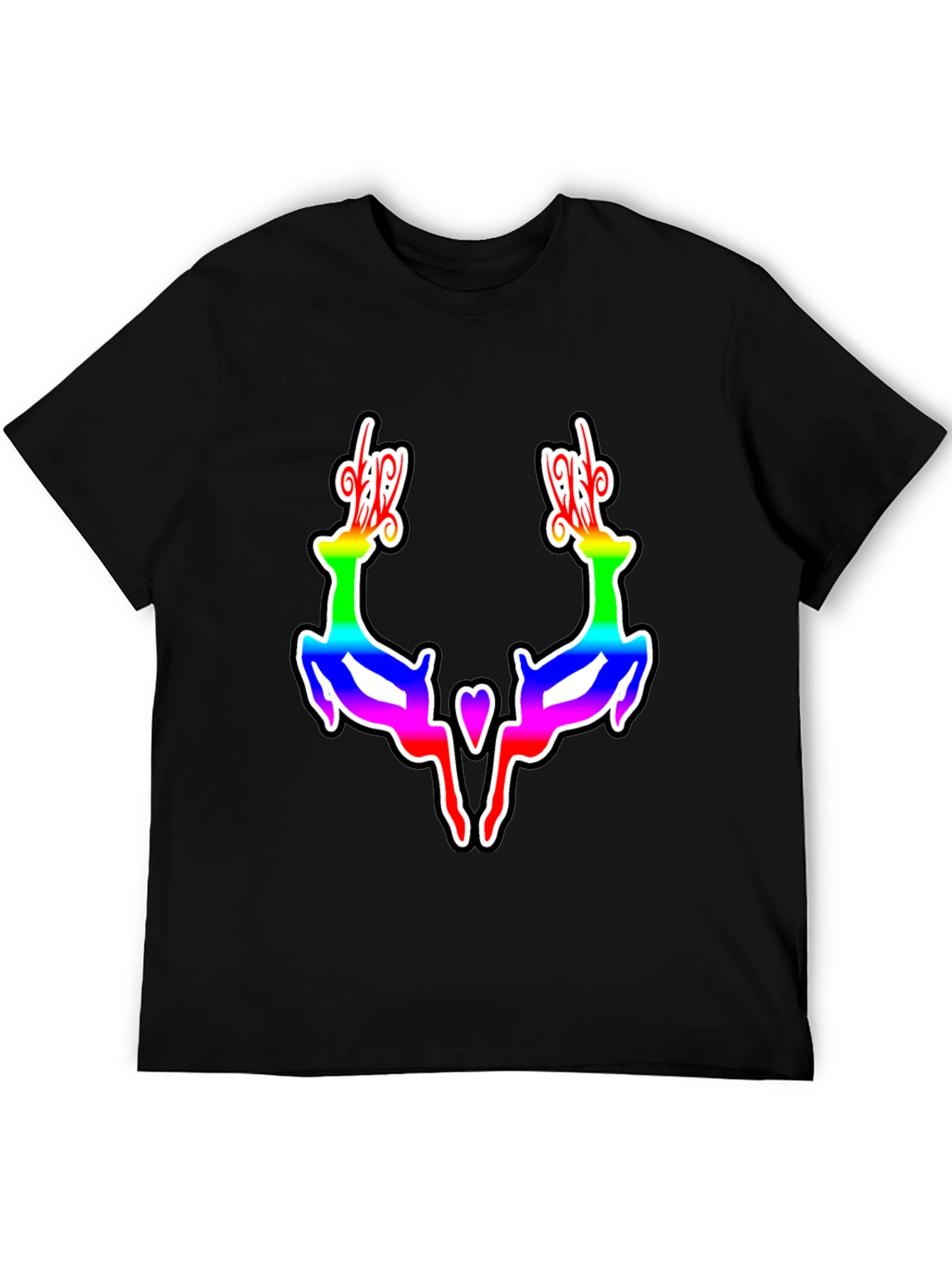 Rainbow Reindeer Graphic Black T-Shirt