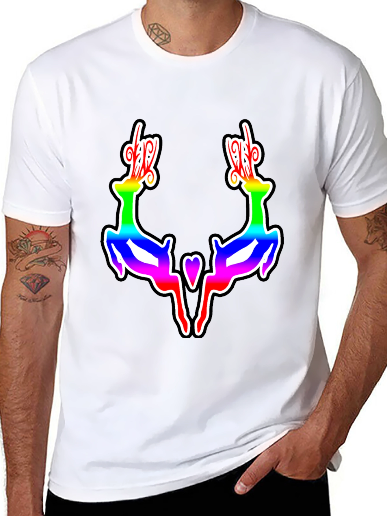 Rainbow Reindeer Graphic Black T-Shirt