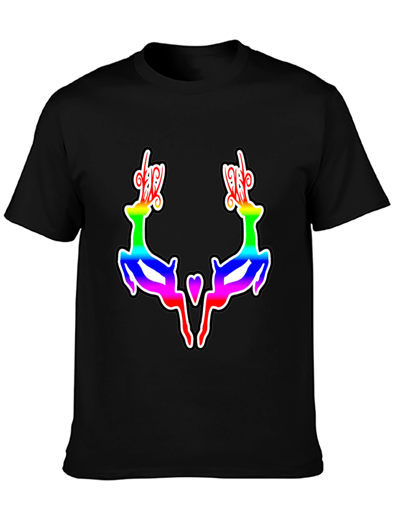 Rainbow Reindeer Graphic Black T-Shirt