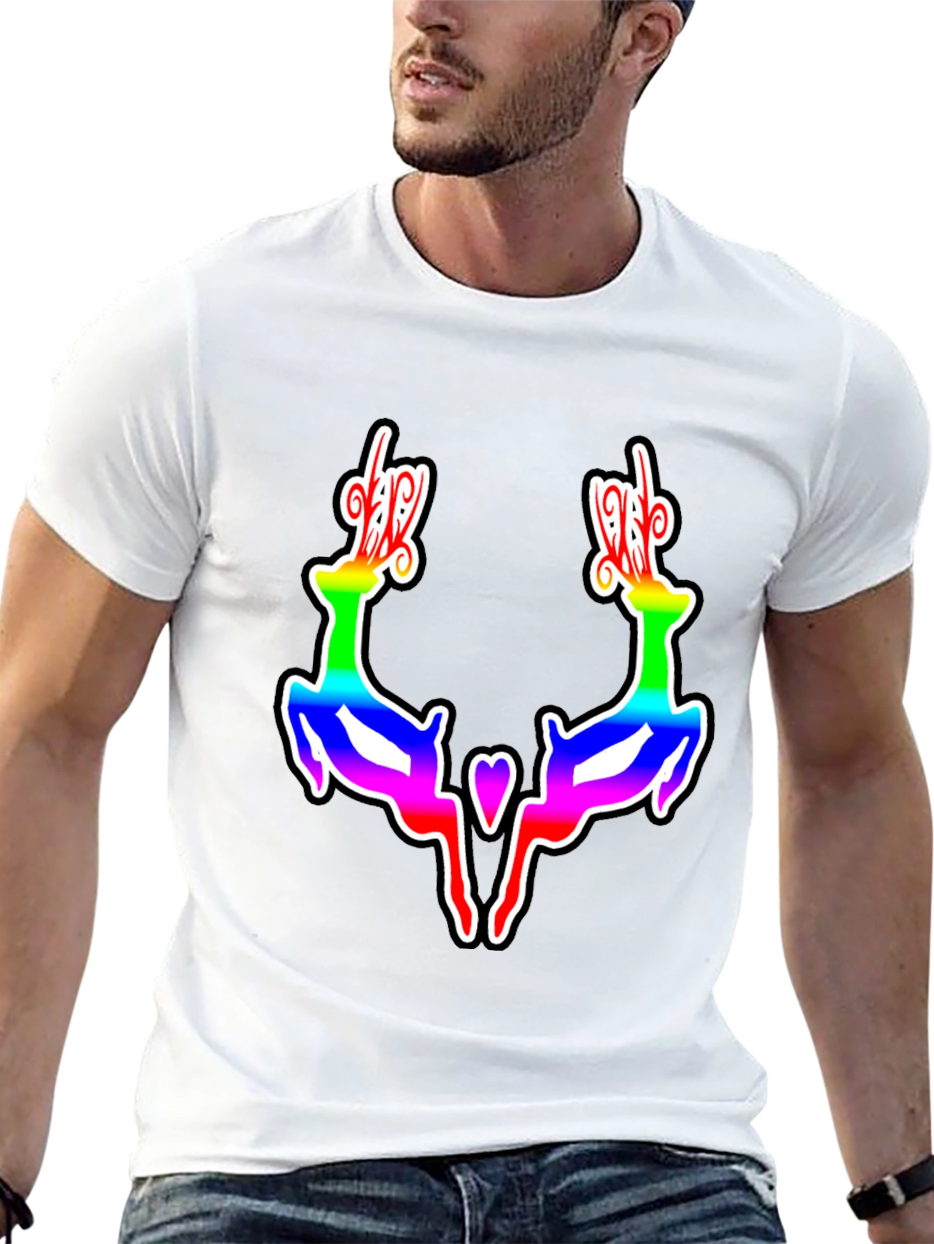 Rainbow Reindeer Graphic Black T-Shirt