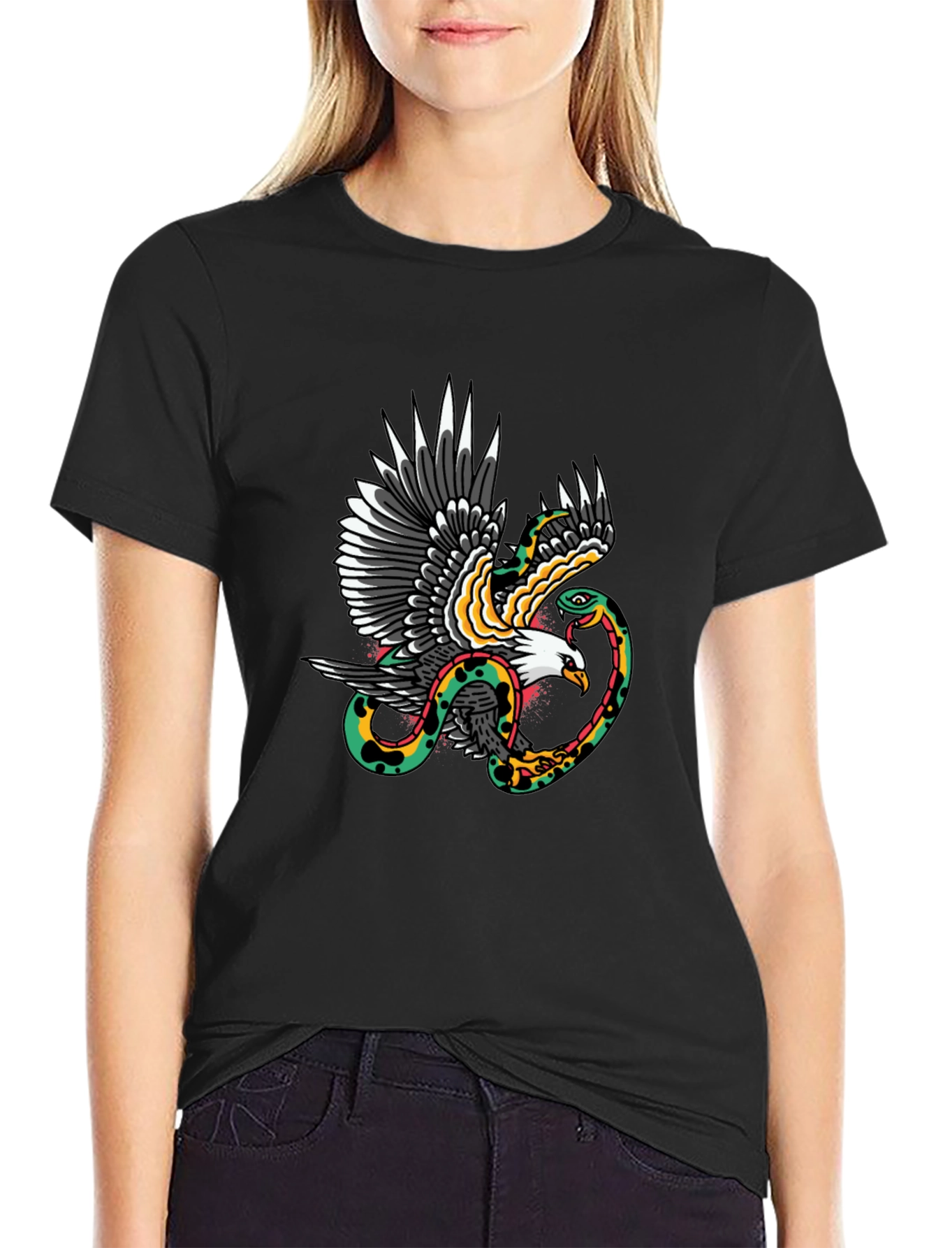 Eagle & Snake Graphic Print Black T-Shirt