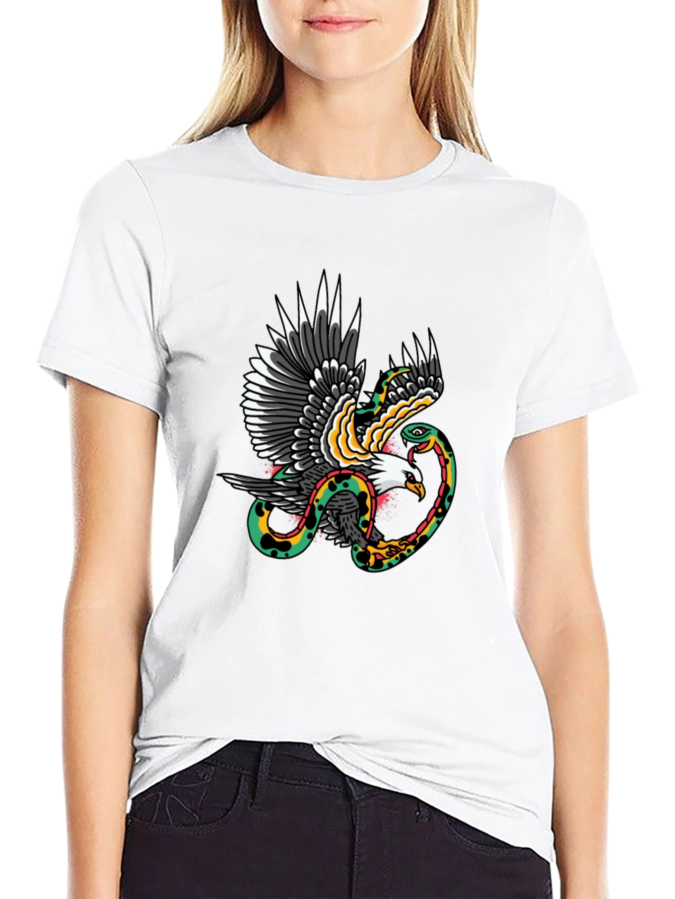 Eagle & Snake Graphic Print Black T-Shirt