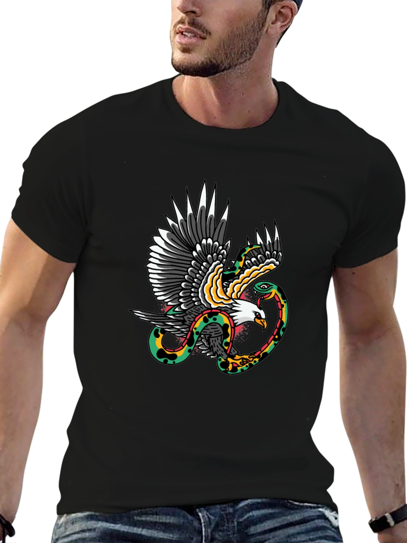Eagle & Snake Graphic Print Black T-Shirt