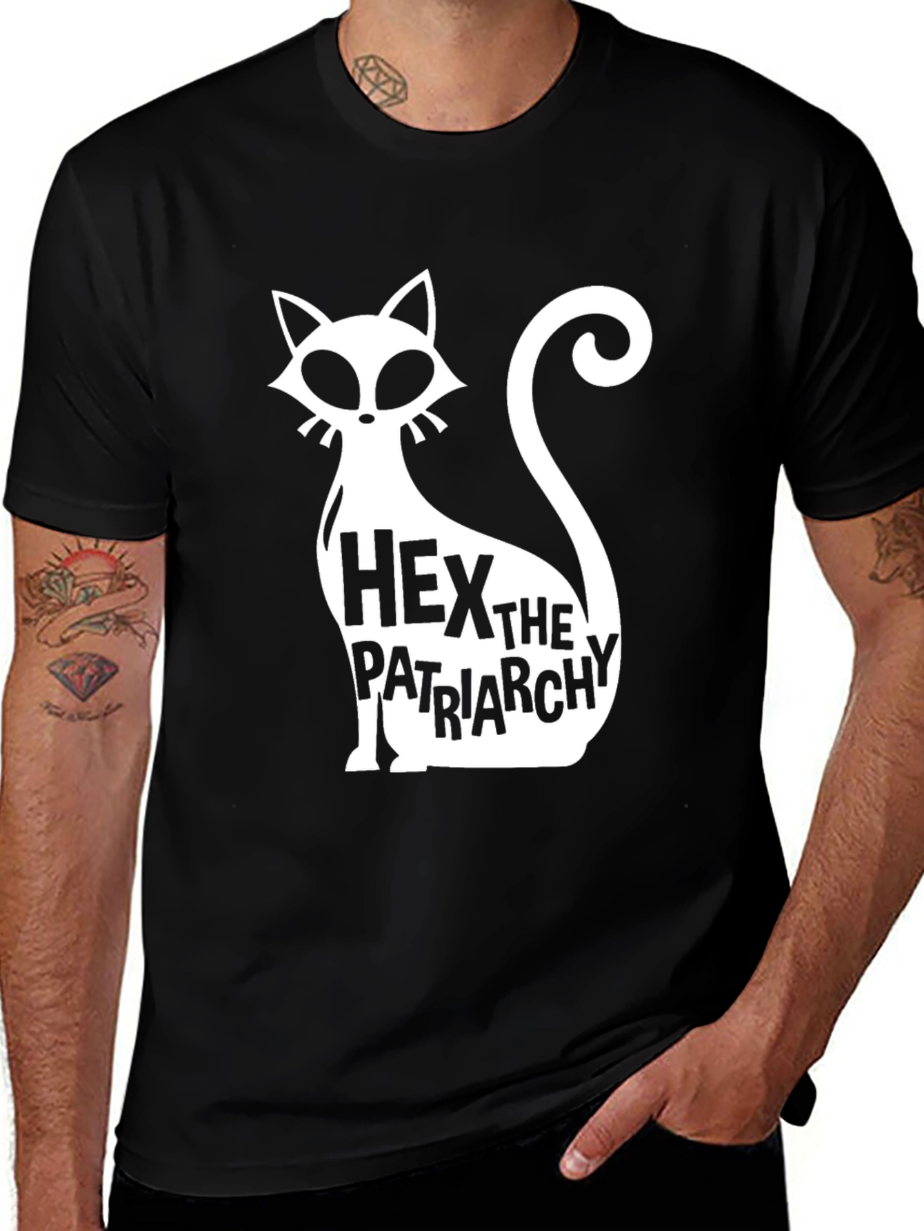 Hex The Patriarchy T-Shirt - Black Cat Feminist Tee