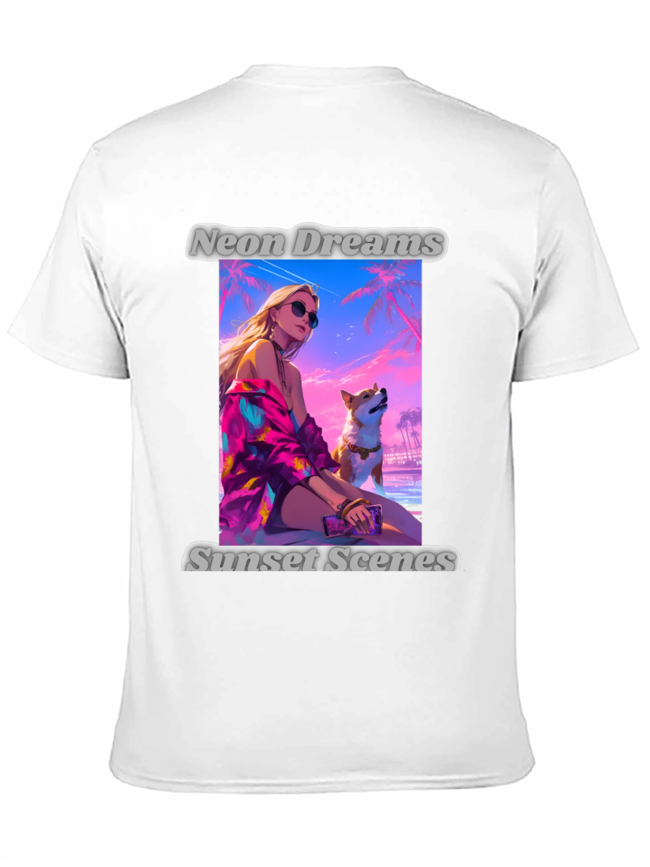 Neon Dreams Sunset Scenes Black Graphic T-Shirt