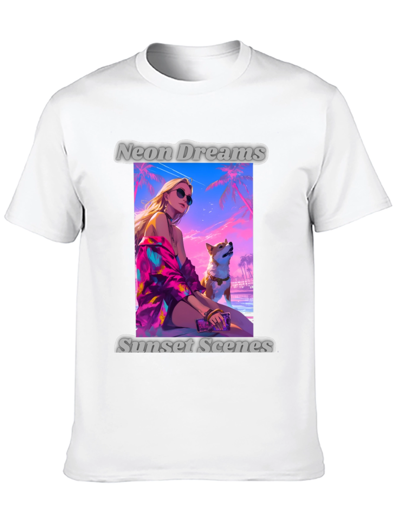 Neon Dreams Sunset Scenes Black Graphic T-Shirt