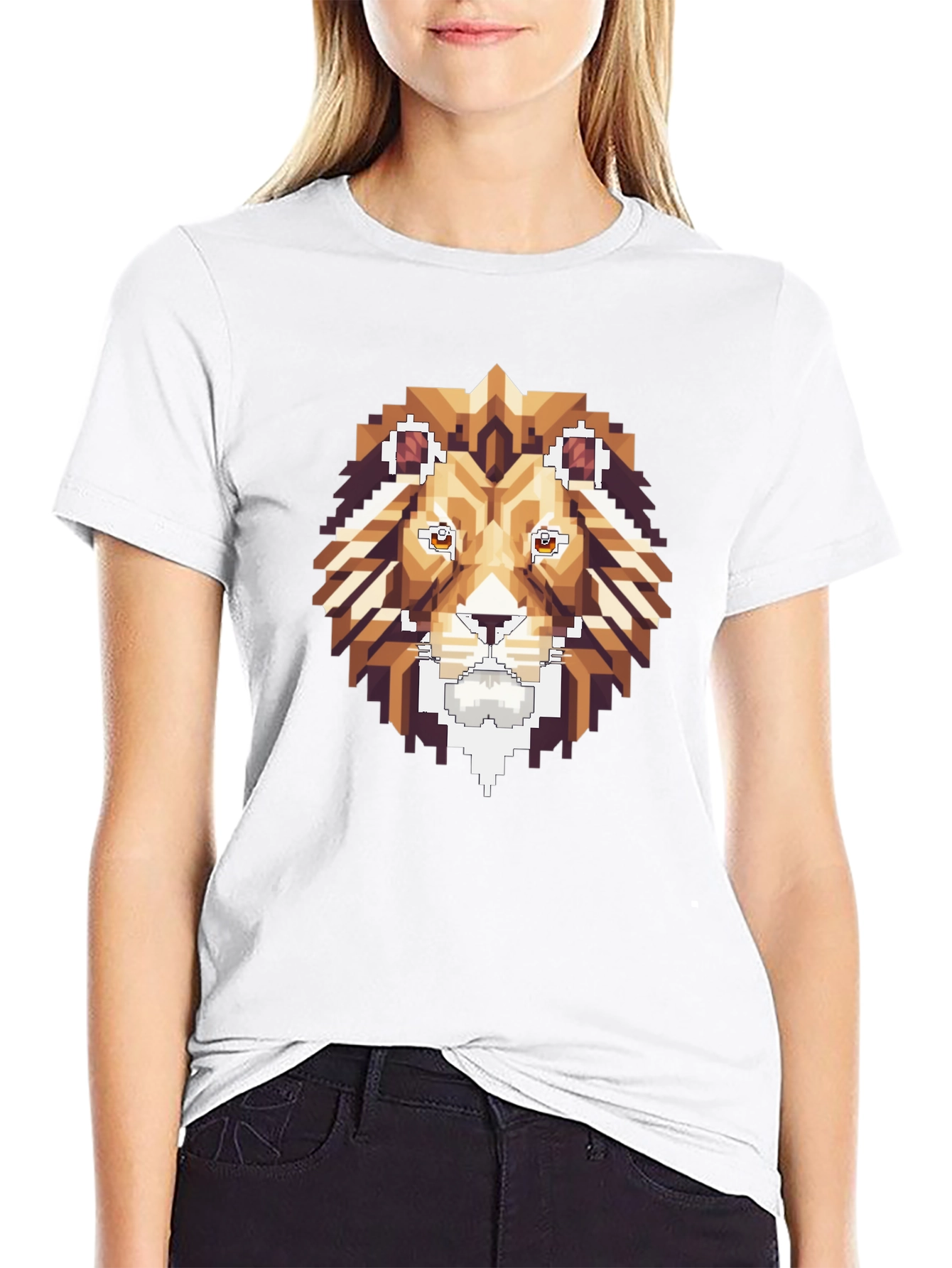 Pixel Art Lion Graphic Tee - Stylish Black T-Shirt