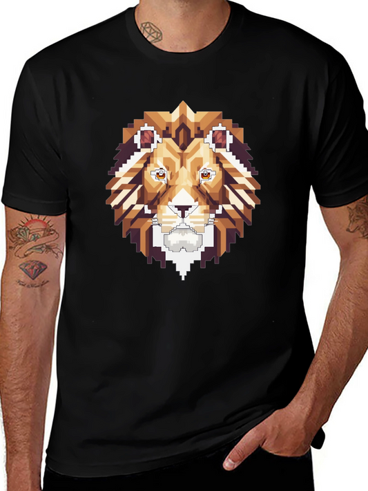 Pixel Art Lion Graphic Tee - Stylish Black T-Shirt
