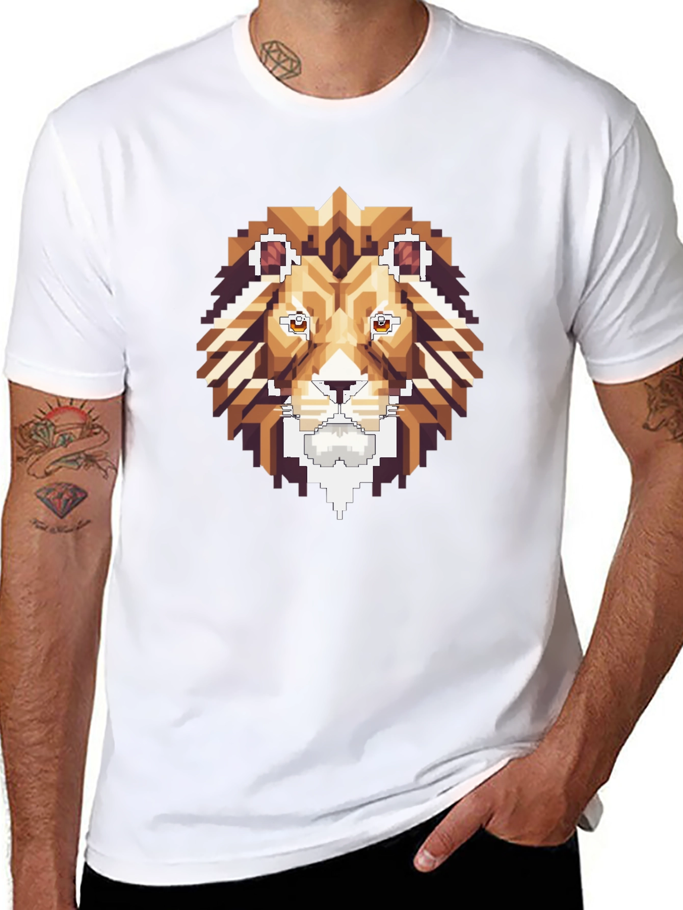 Pixel Art Lion Graphic Tee - Stylish Black T-Shirt