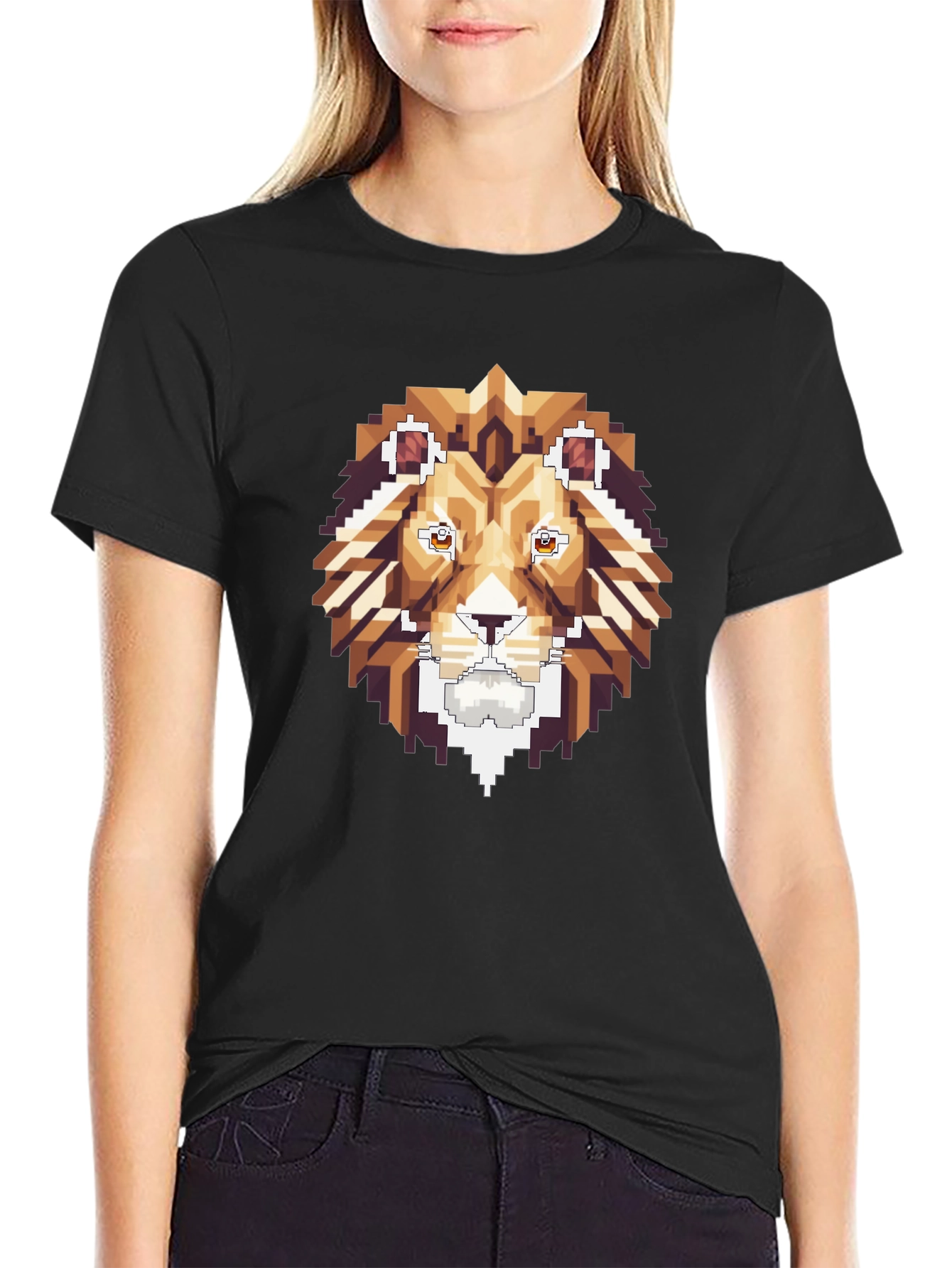 Pixel Art Lion Graphic Tee - Stylish Black T-Shirt