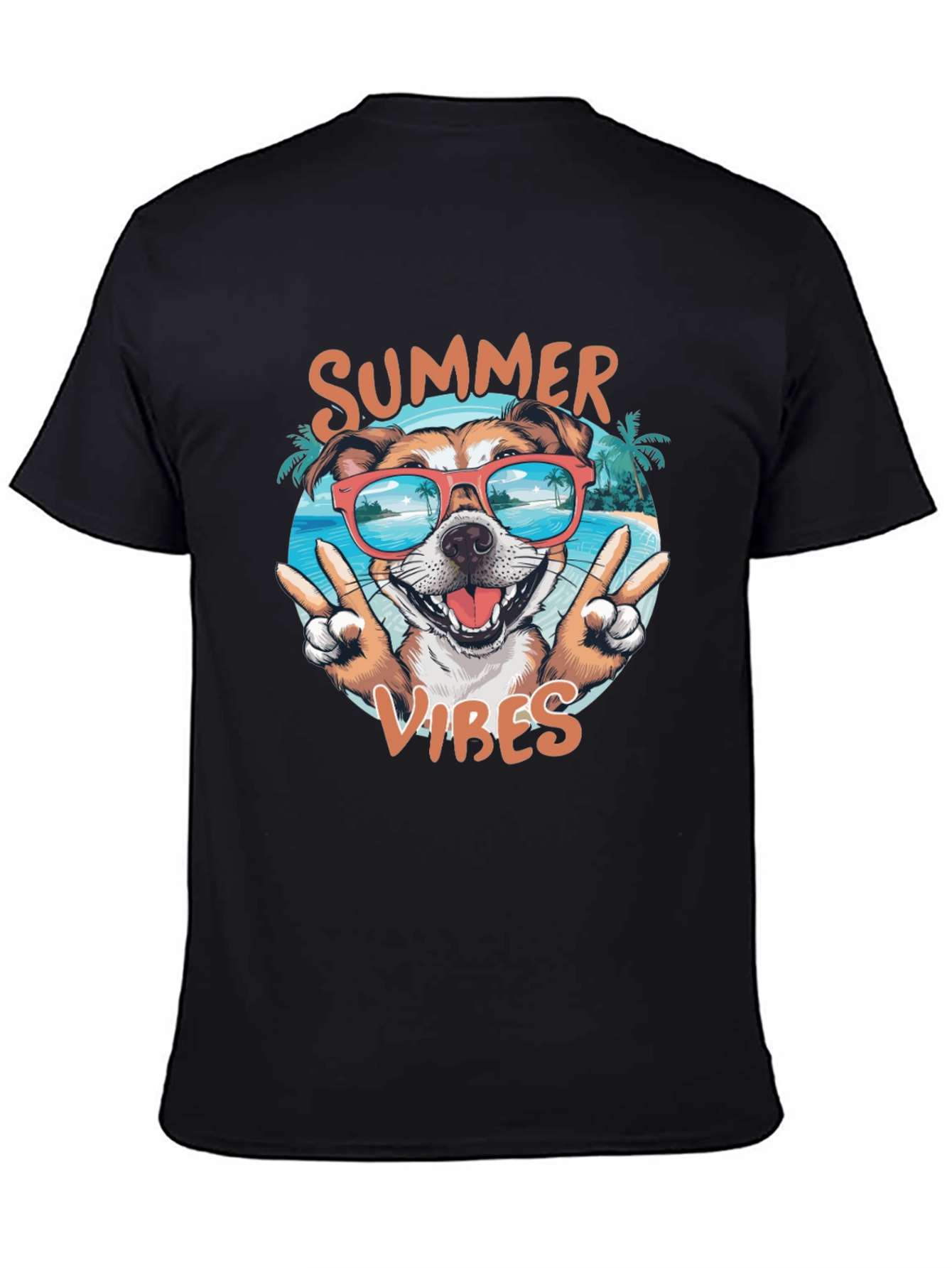 Summer Vibes Dog Graphic Tee - Casual Black T-Shirt