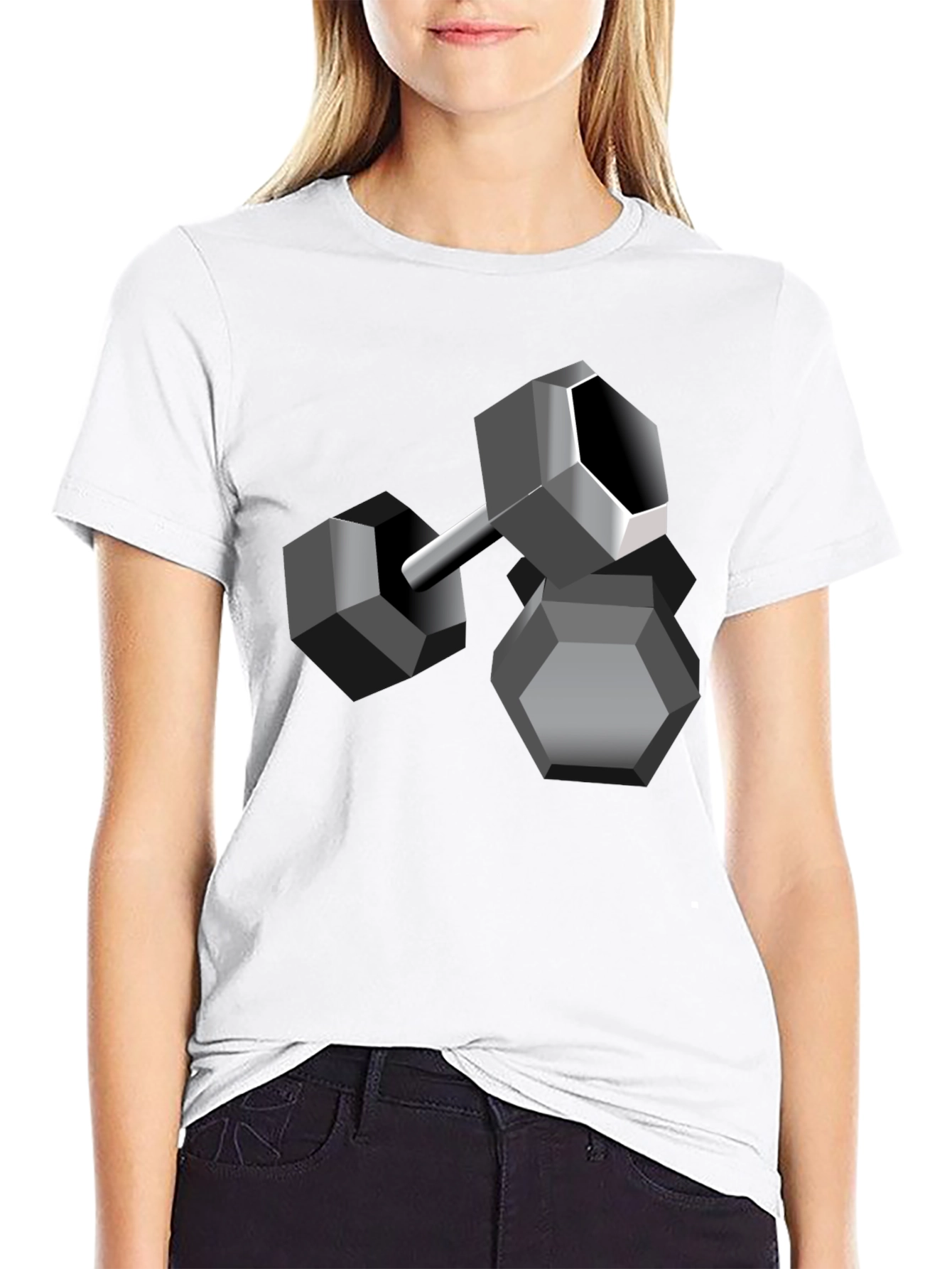 Geometric Dumbbell Graphic Tee - Modern Design