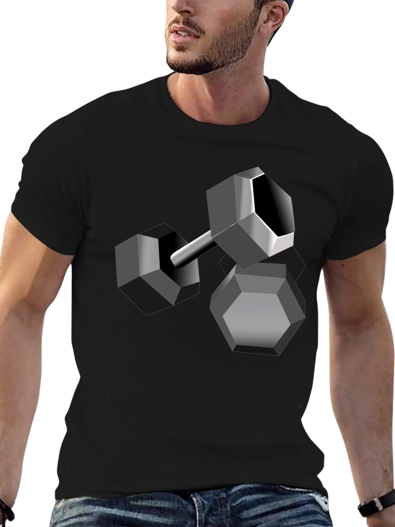 Geometric Dumbbell Graphic Tee - Modern Design