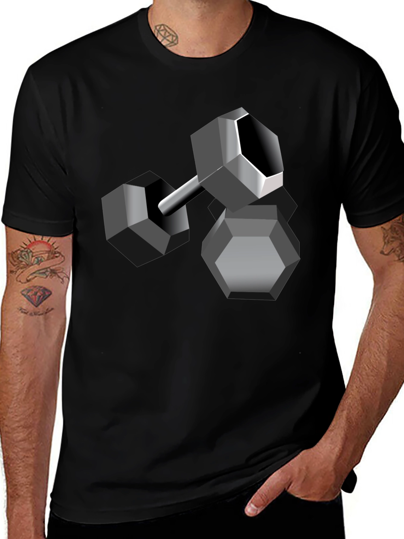 Geometric Dumbbell Graphic Tee - Modern Design