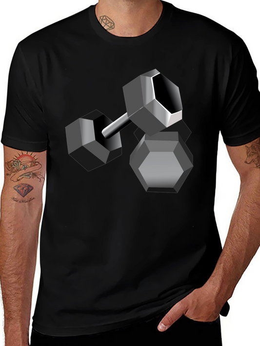 Geometric Dumbbell Graphic Tee - Modern Design