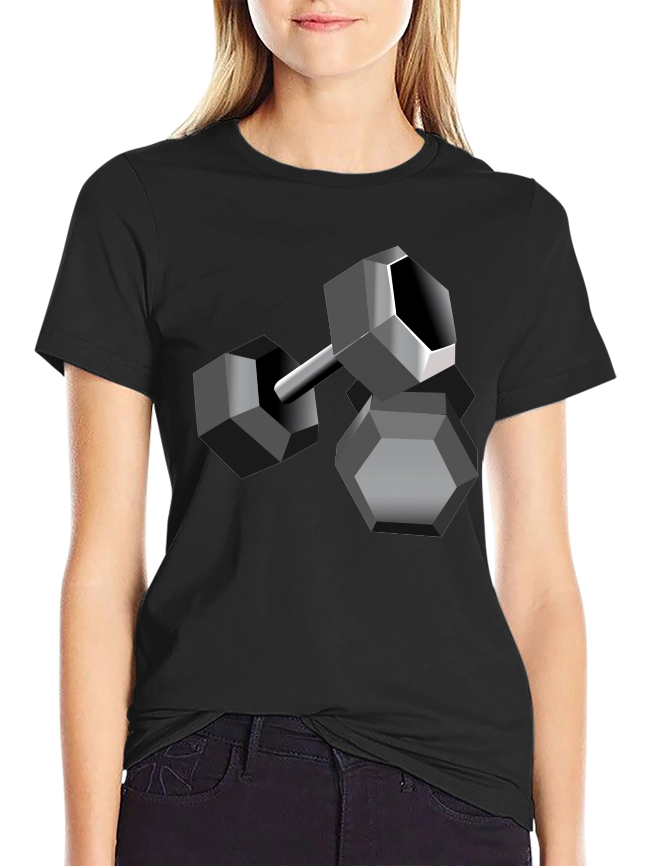 Geometric Dumbbell Graphic Tee - Modern Design