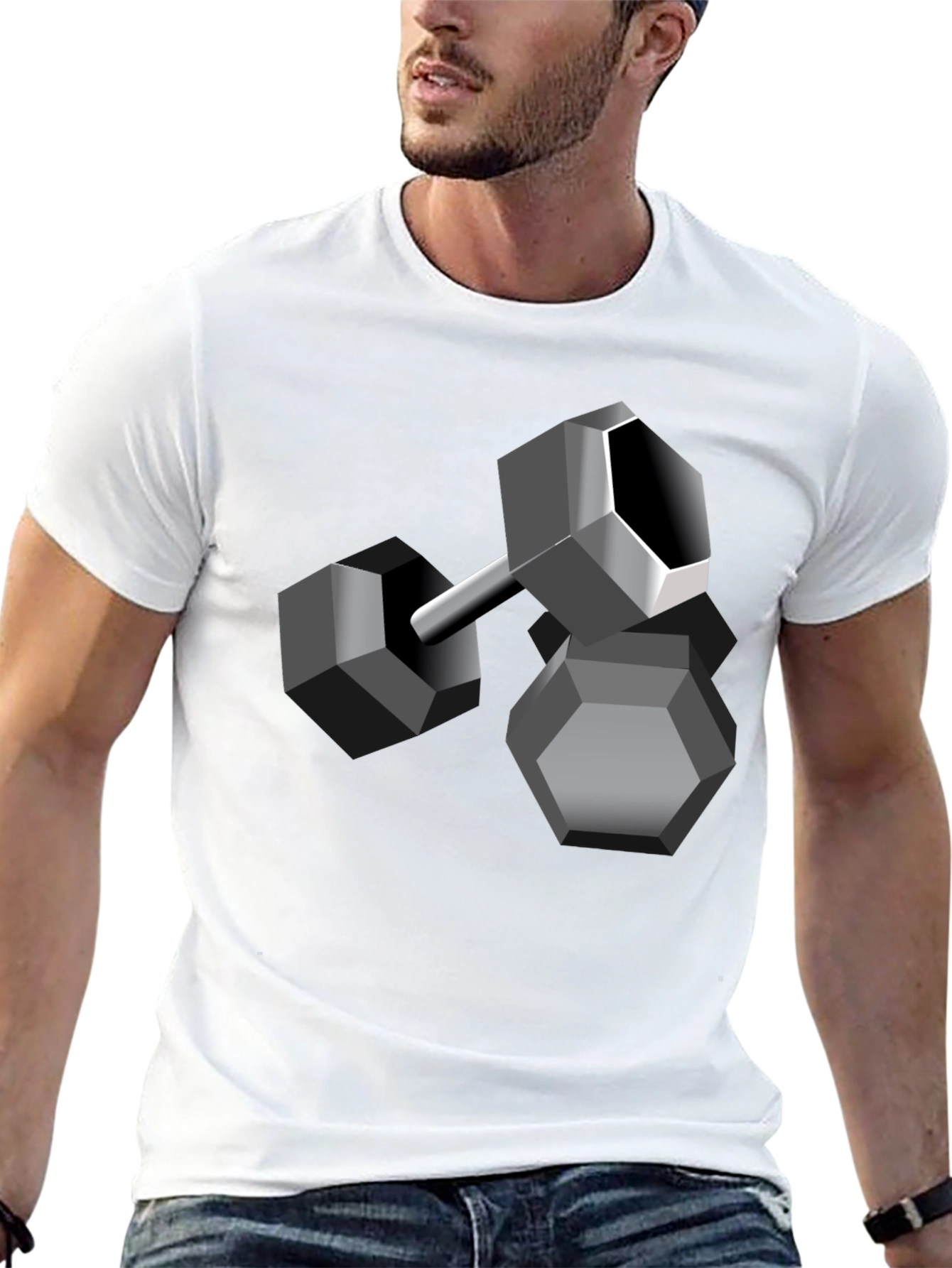 Geometric Dumbbell Graphic Tee - Modern Design