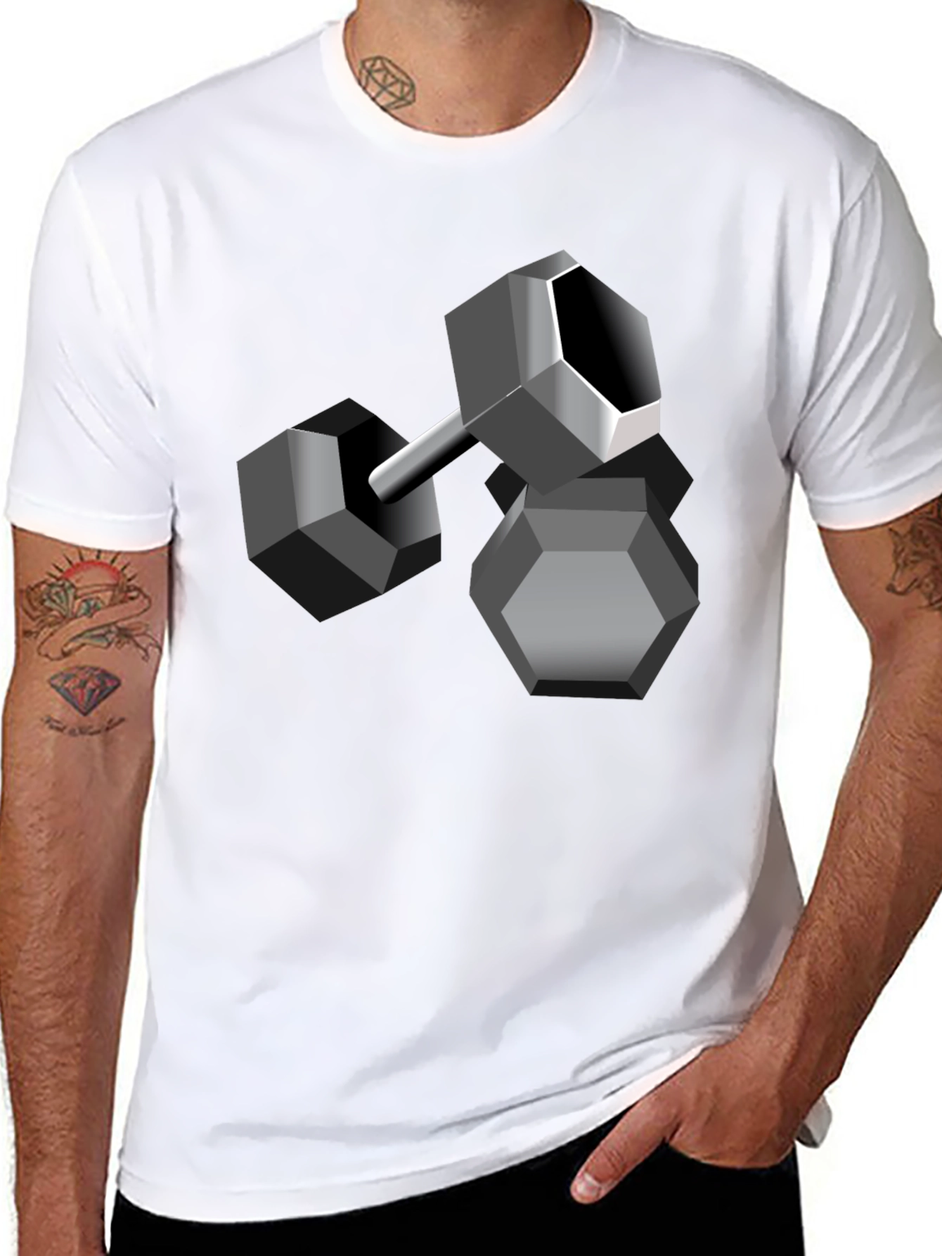 Geometric Dumbbell Graphic Tee - Modern Design
