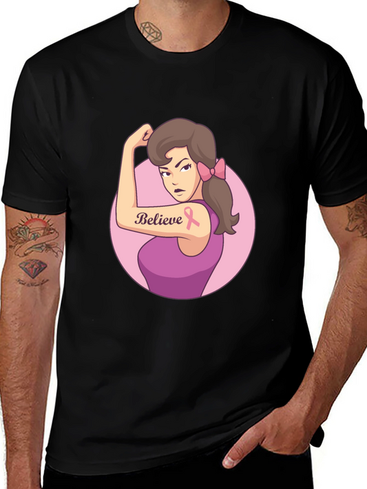 Believe Breast Cancer Awareness Black T-Shirt