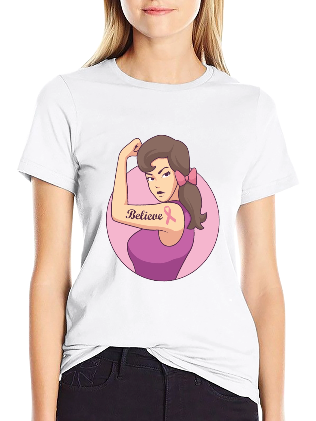 Believe Breast Cancer Awareness Black T-Shirt