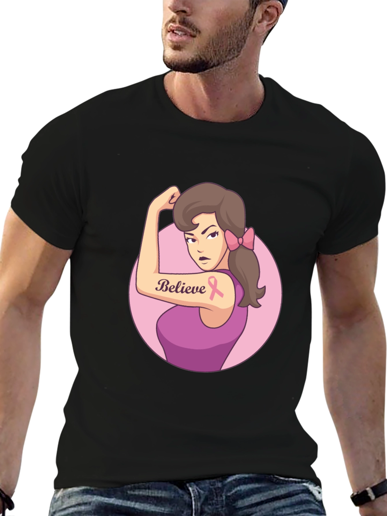 Believe Breast Cancer Awareness Black T-Shirt