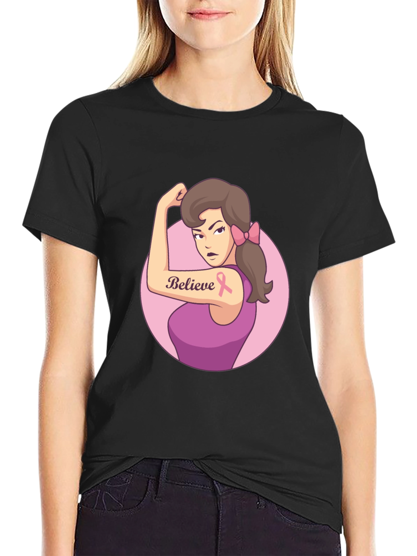 Believe Breast Cancer Awareness Black T-Shirt