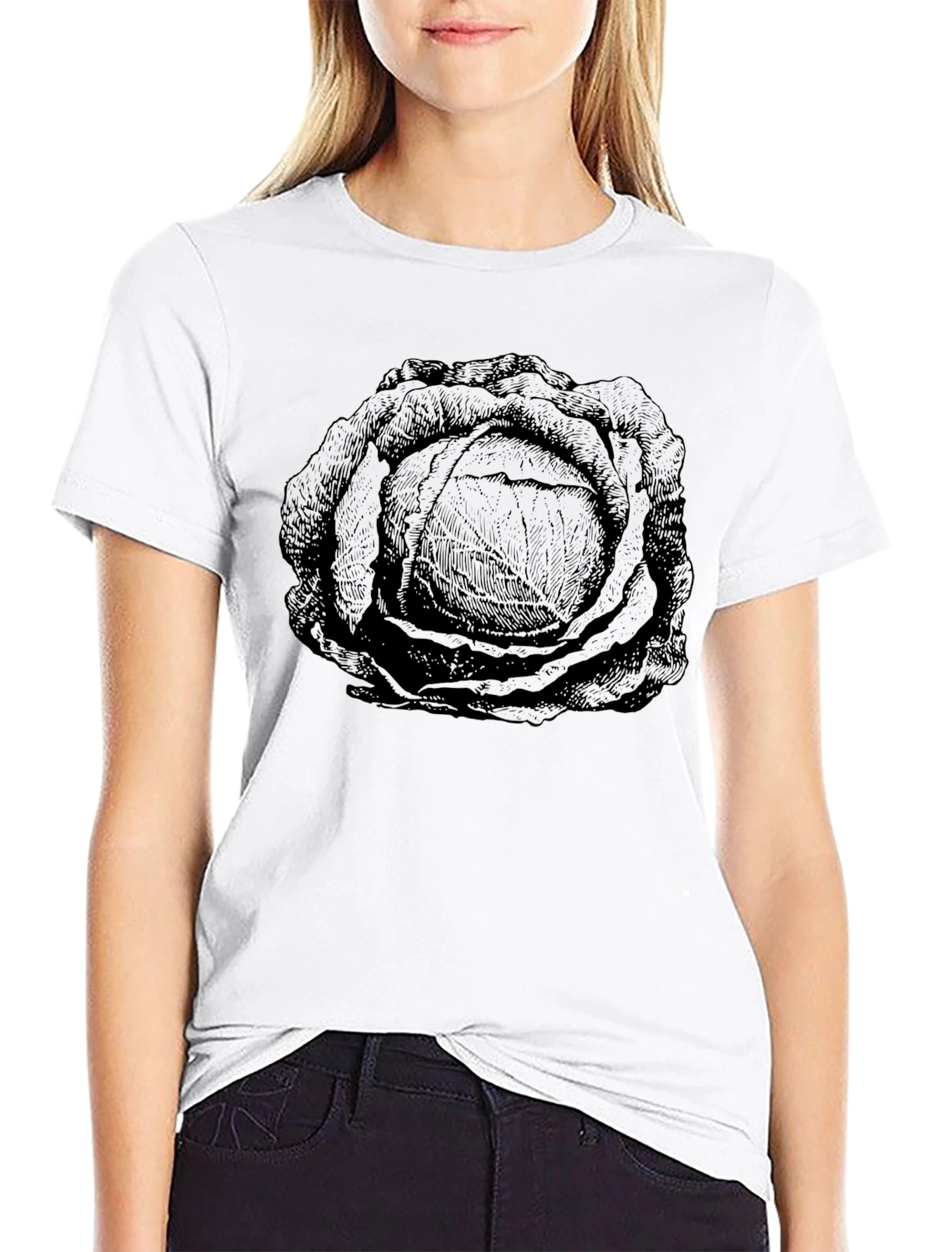Cabbage Graphic Print Black T-Shirt