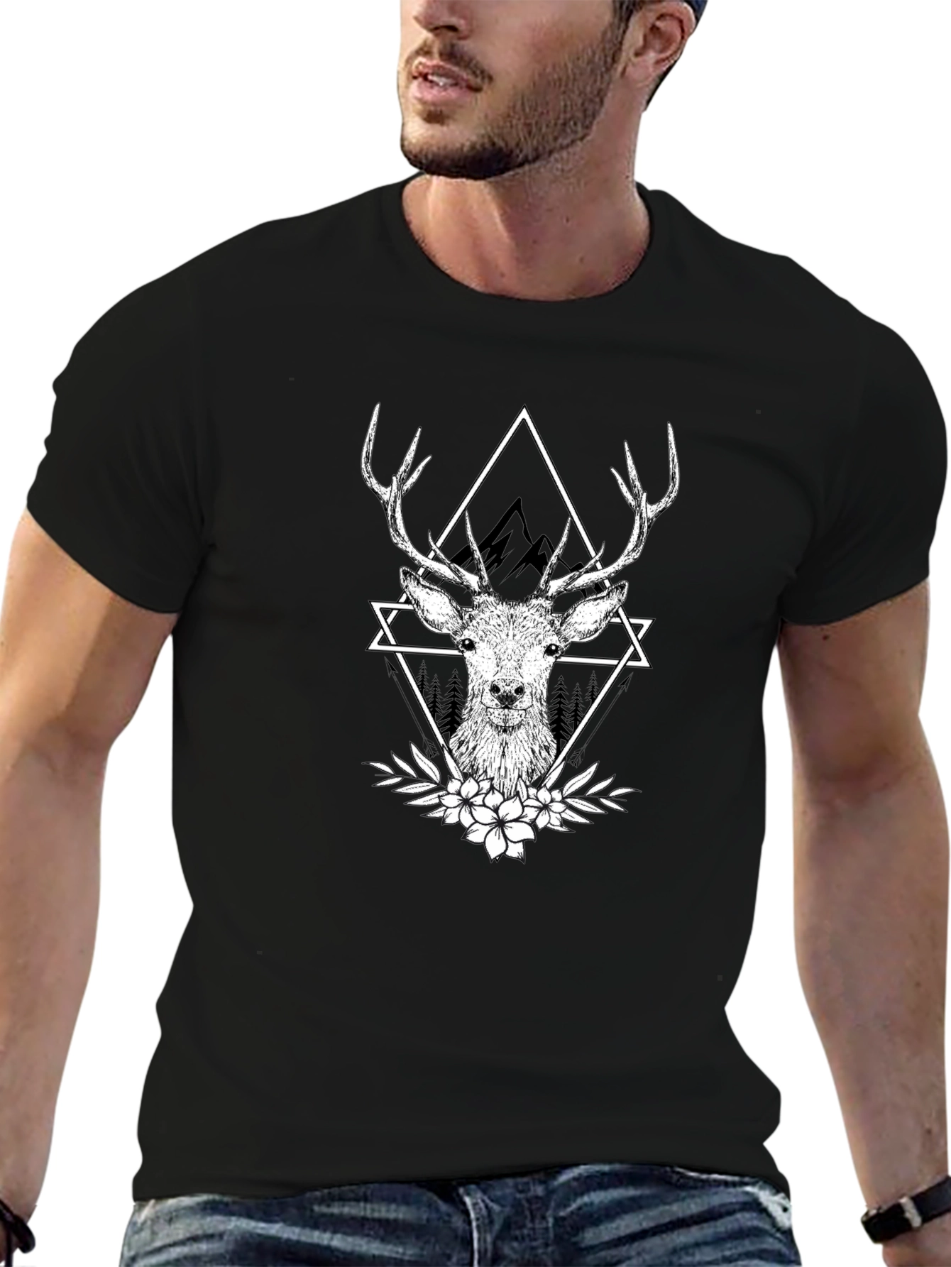 Deer Graphic T-Shirt - Stylish Black Tee