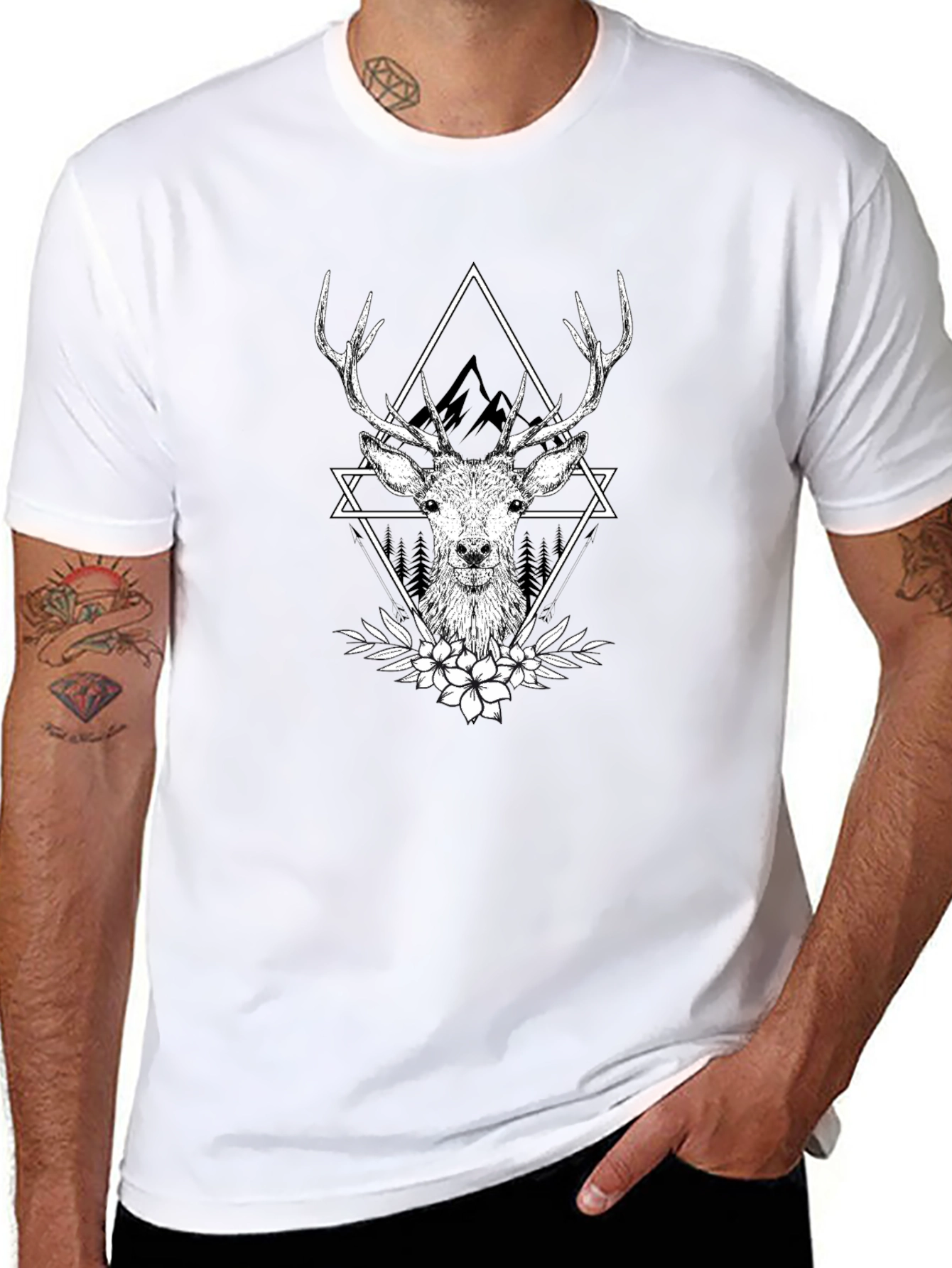 Deer Graphic T-Shirt - Stylish Black Tee