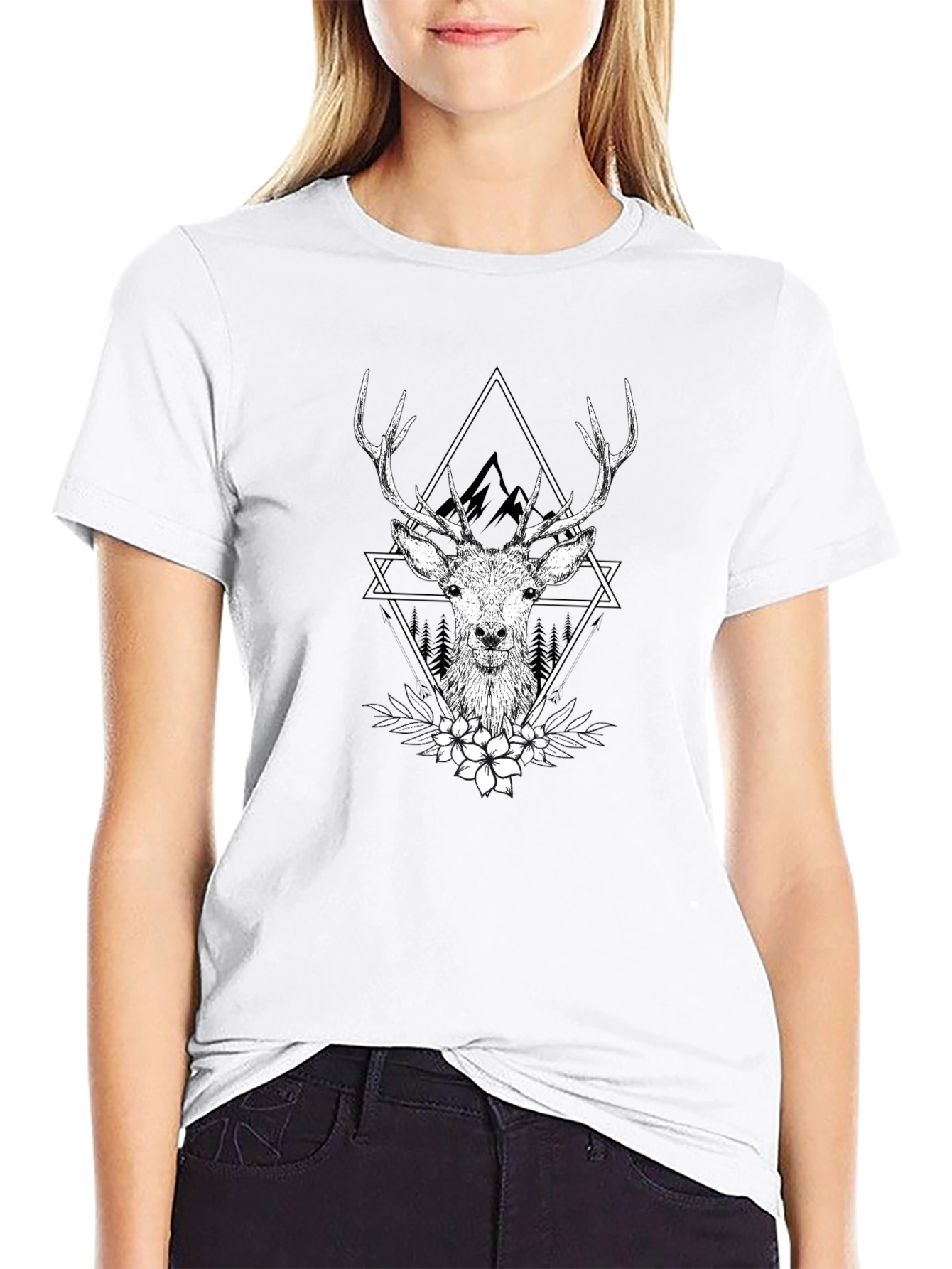 Deer Graphic T-Shirt - Stylish Black Tee