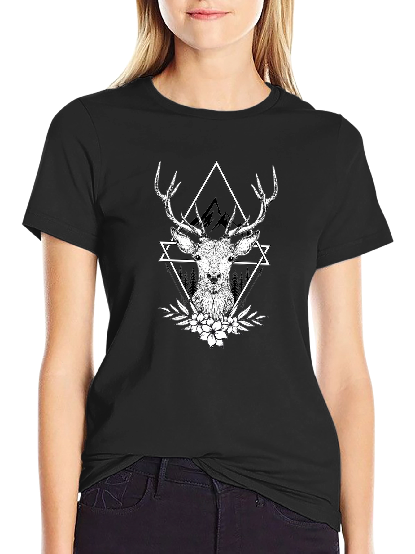 Deer Graphic T-Shirt - Stylish Black Tee