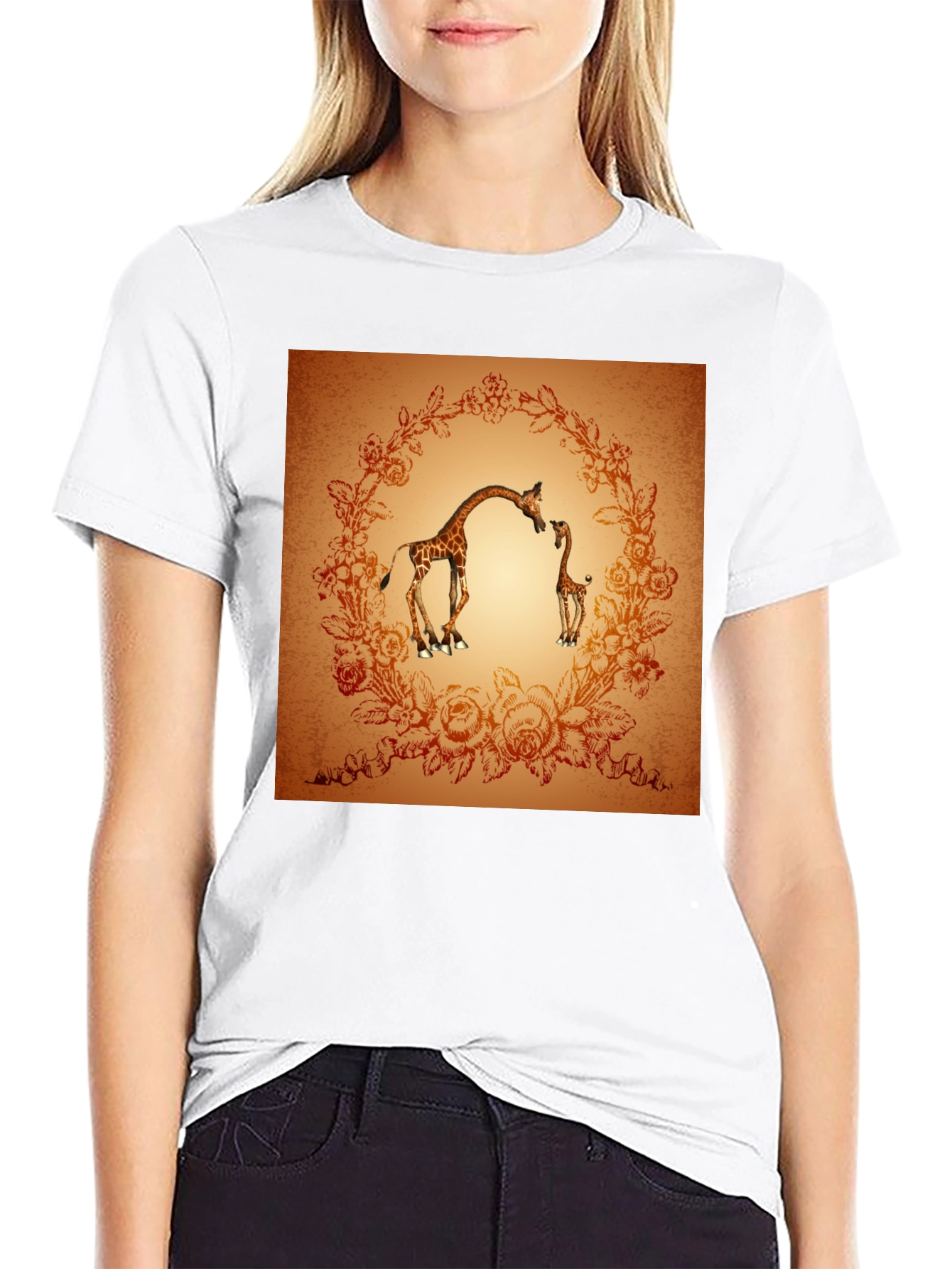 Giraffe Graphic Print Crew Neck T-Shirt