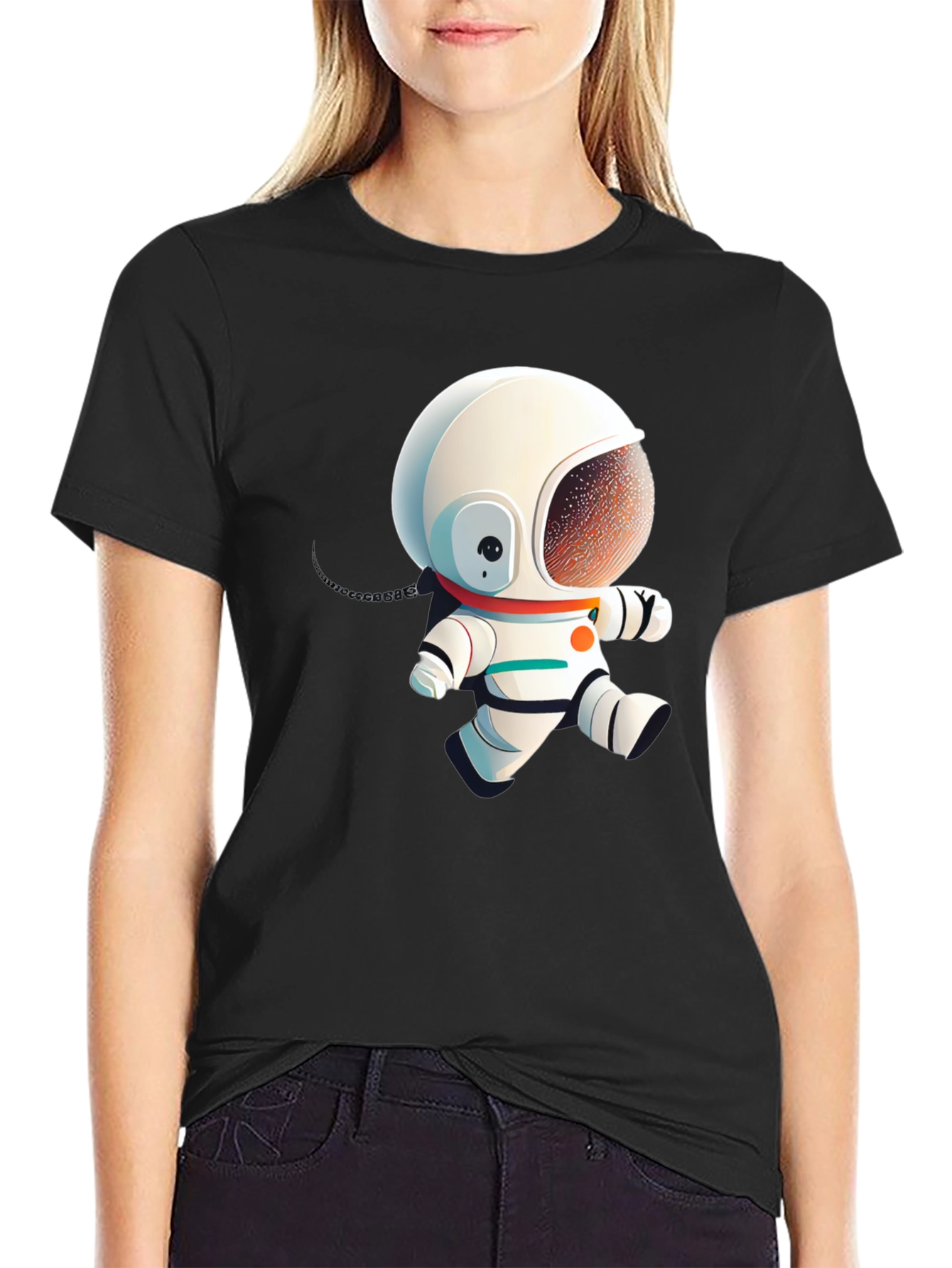 Astronaut Cartoon Graphic Black T-Shirt