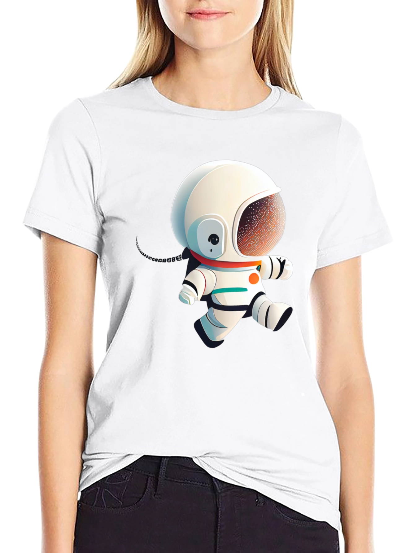 Astronaut Cartoon Graphic Black T-Shirt