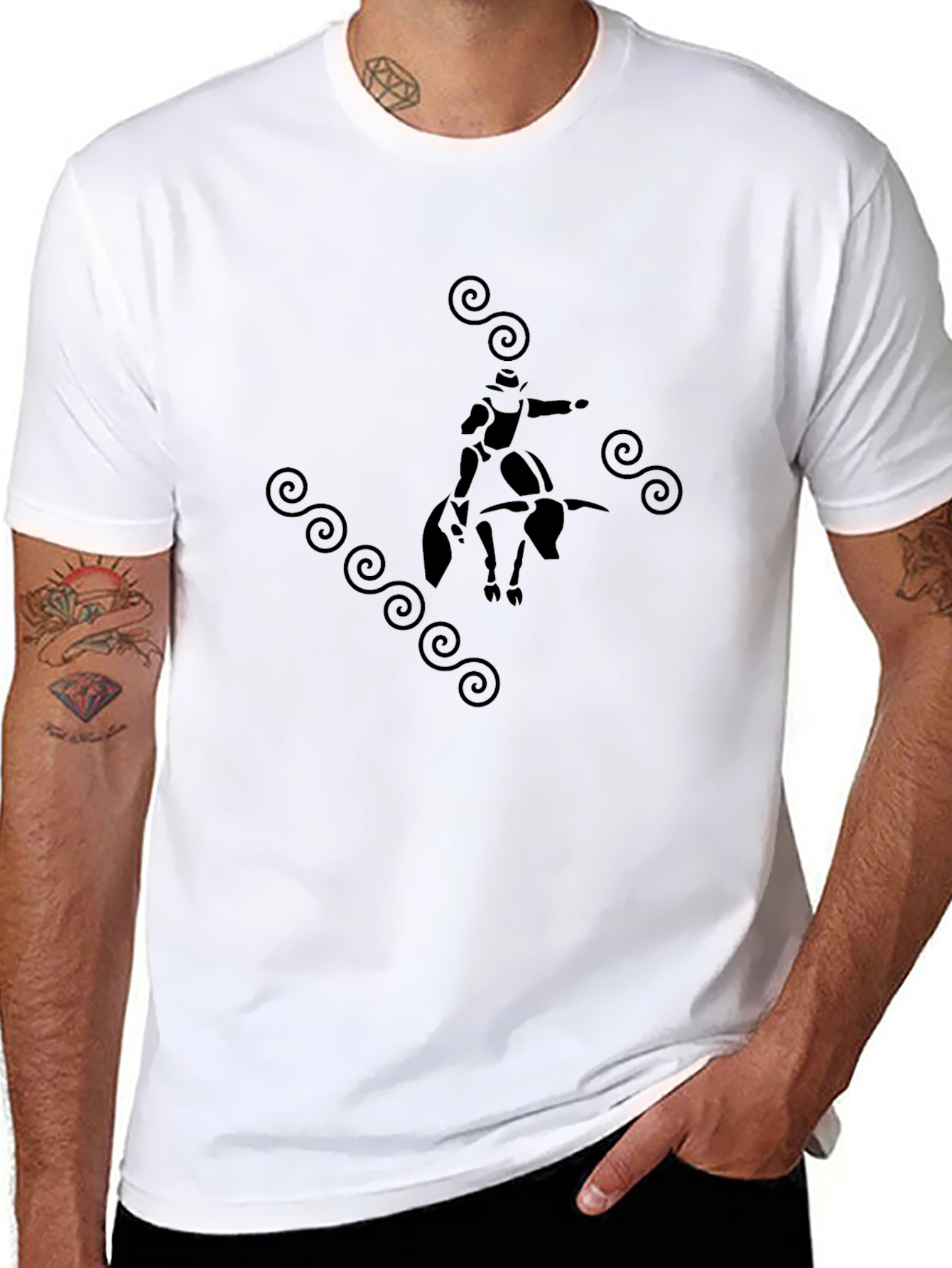 Stylish Black Bull Riding Graphic Tee