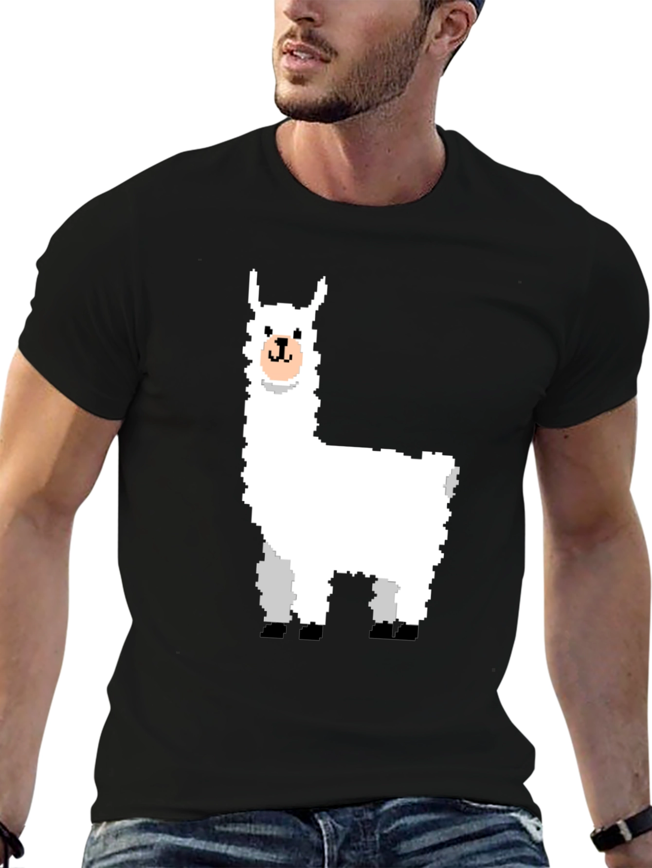 Pixel Llama Graphic T-Shirt - Trendy Black Tee