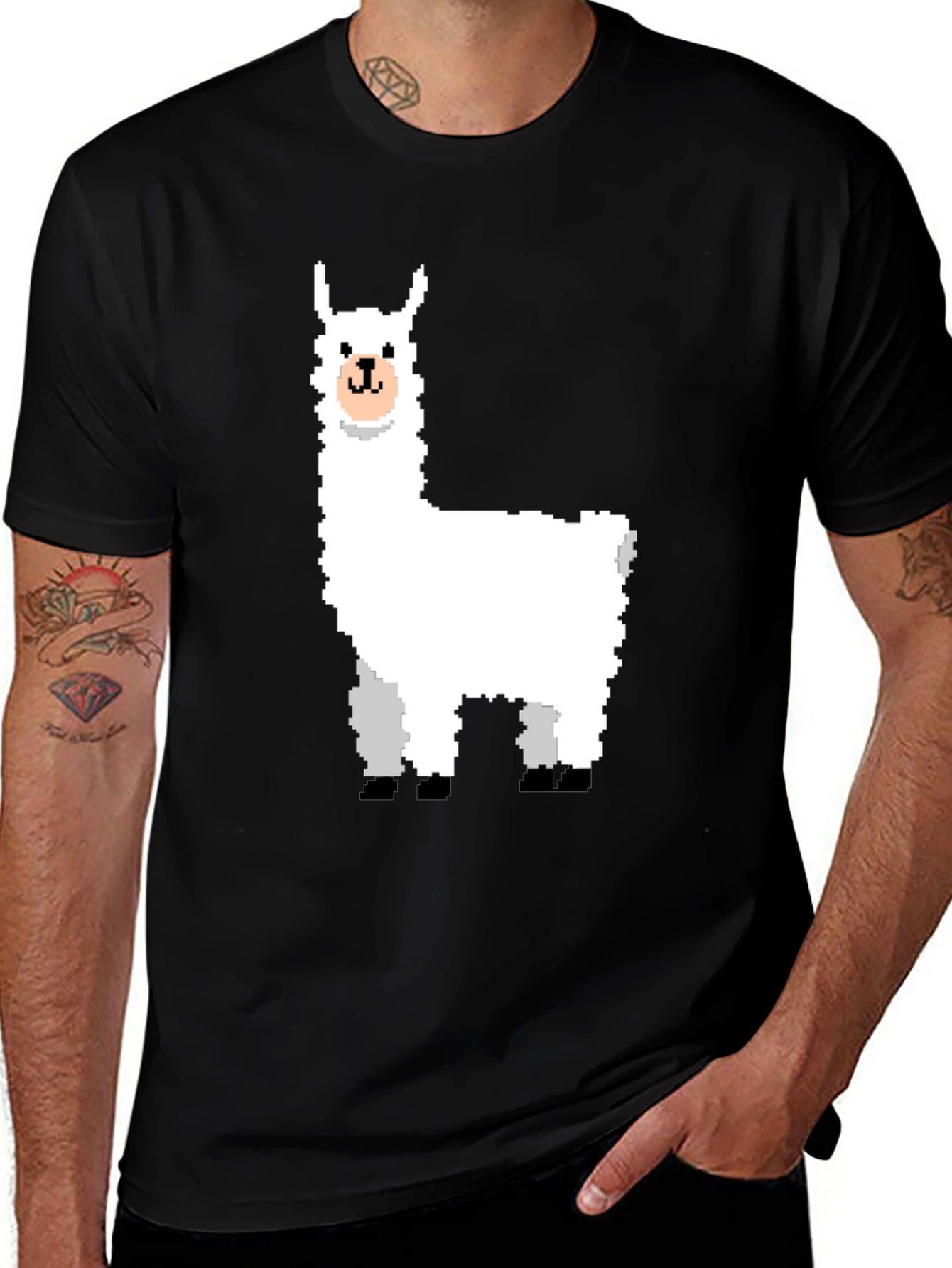 Pixel Llama Graphic T-Shirt - Trendy Black Tee