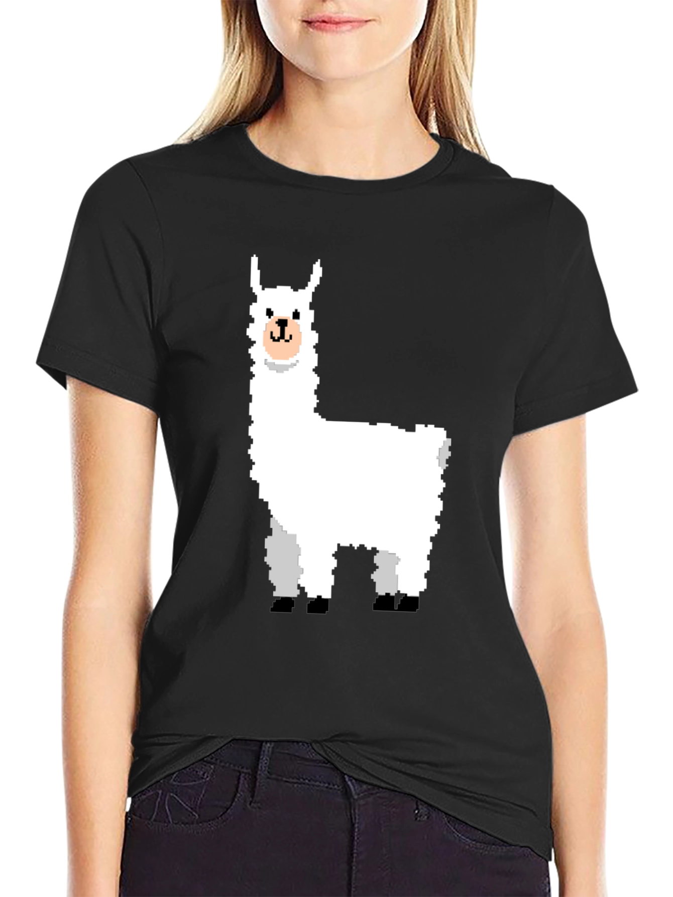 Pixel Llama Graphic T-Shirt - Trendy Black Tee