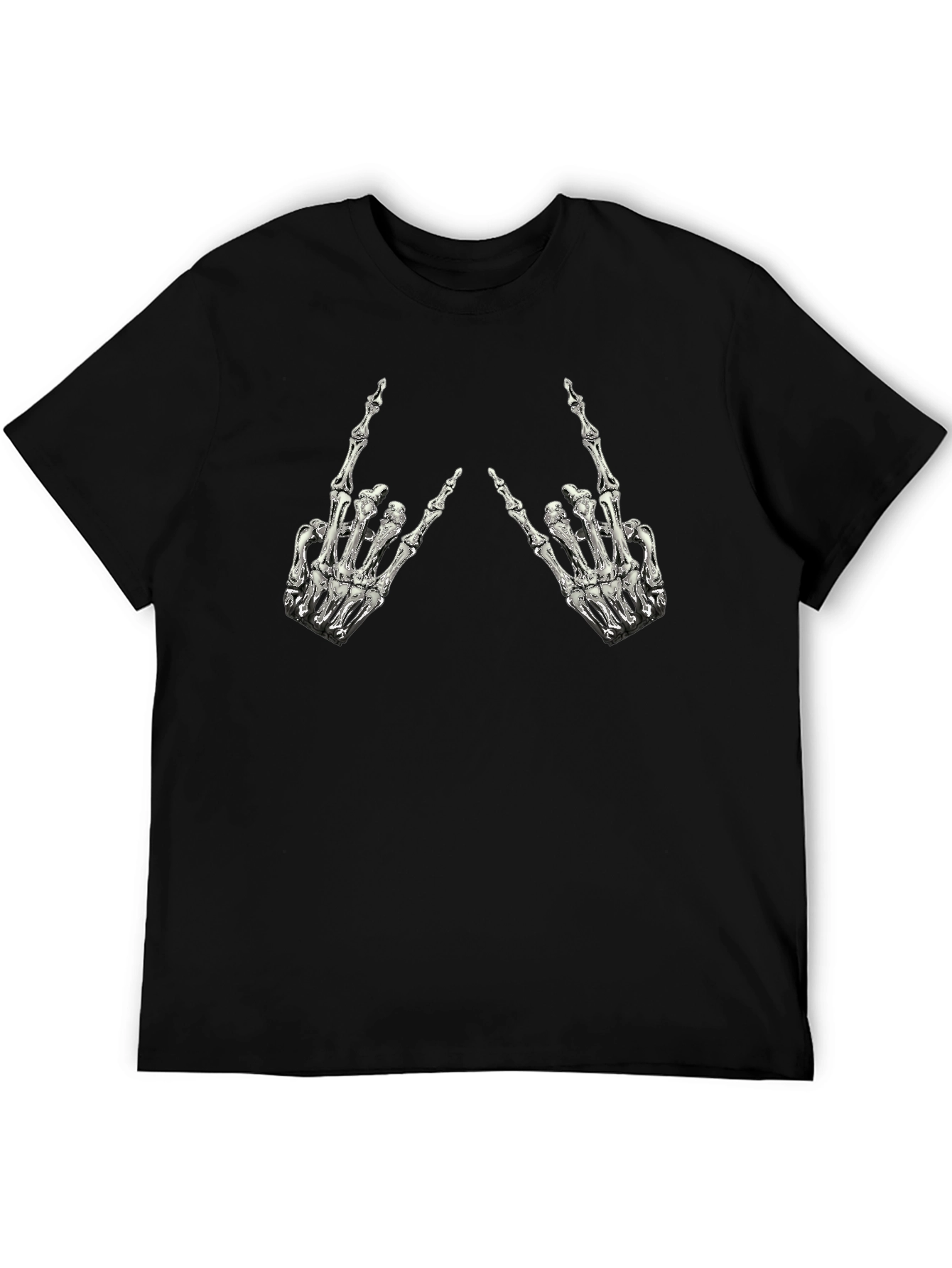 Rock On Skeleton Hand Graphic Tee - Black