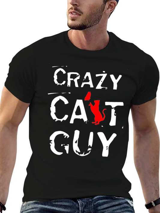Crazy Cat Guy Black Graphic T-Shirt