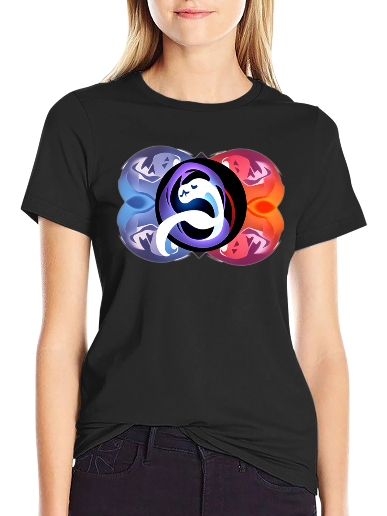 Abstract Yin Yang Graphic Black T-Shirt