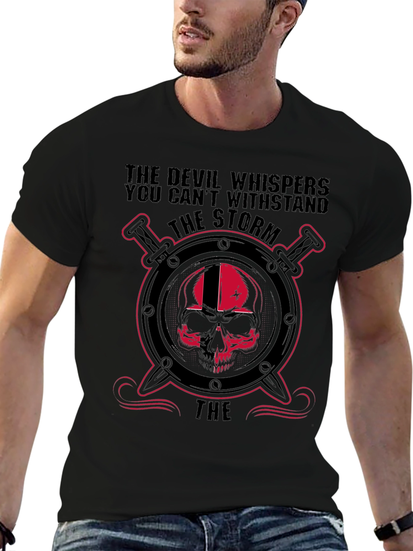 Devil Skull Storm Graphic Black T-Shirt